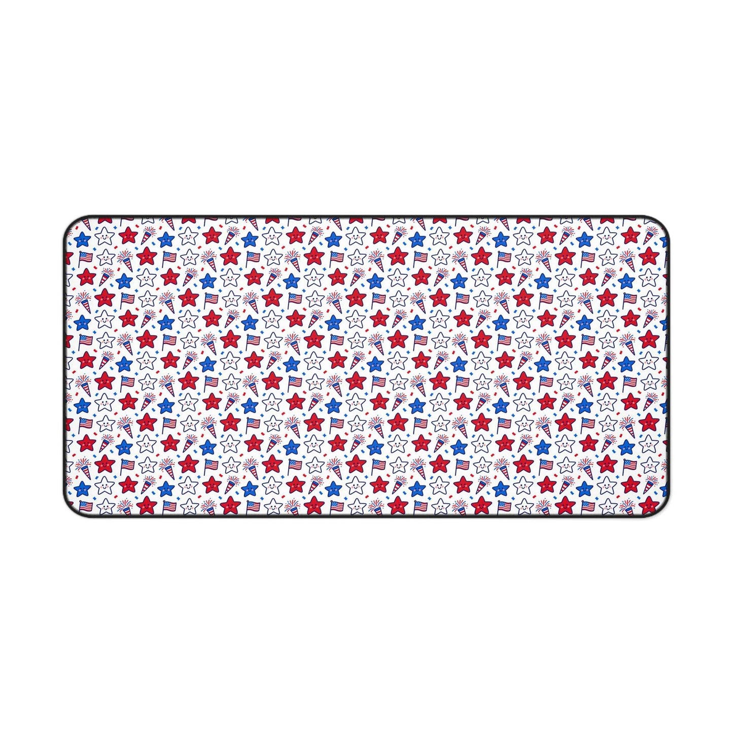 Kawaii 4th of July Desk Mat – Cute Patriotic Mouse Pad, Non-Slip Neoprene, Pastel Stars & Fireworks Workspace Mat