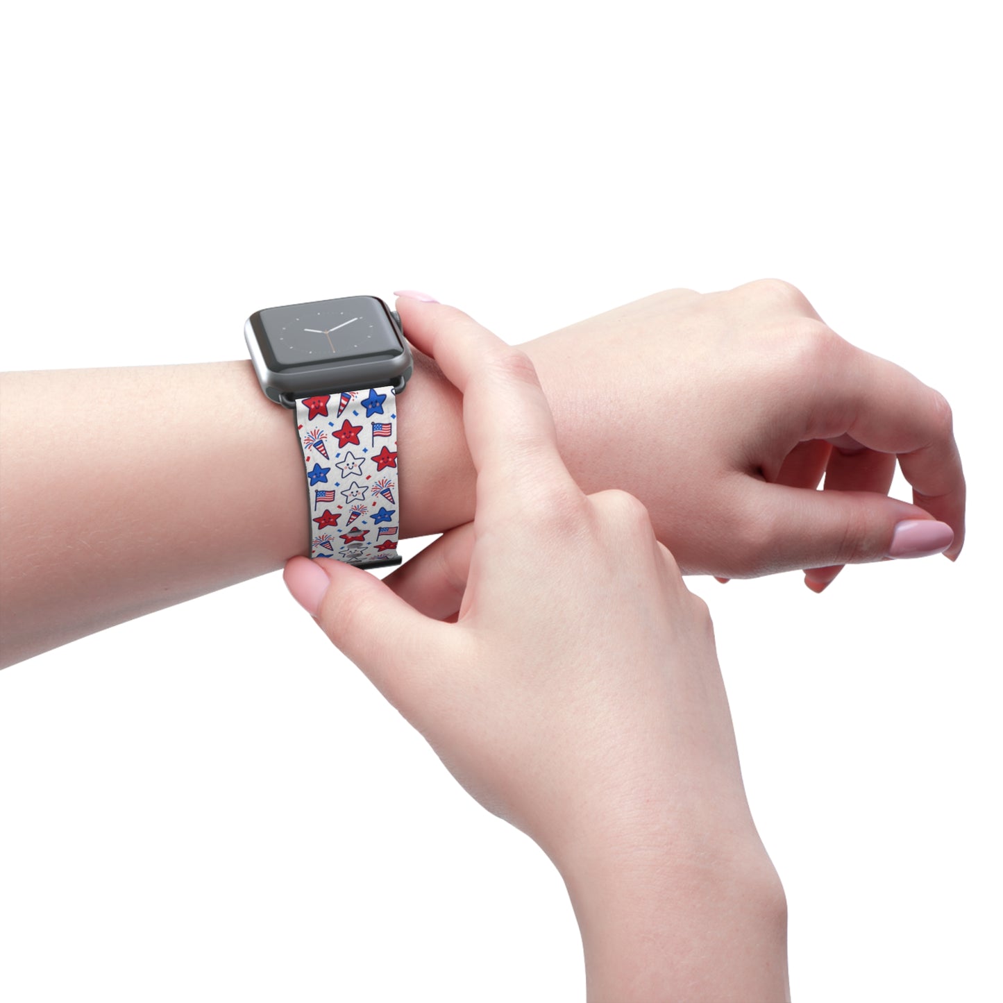 Kawaii 4th of July Apple Watch Band – Cute Patriotic Faux Leather Strap for Apple Watch Series 1–9, SE & Ultra