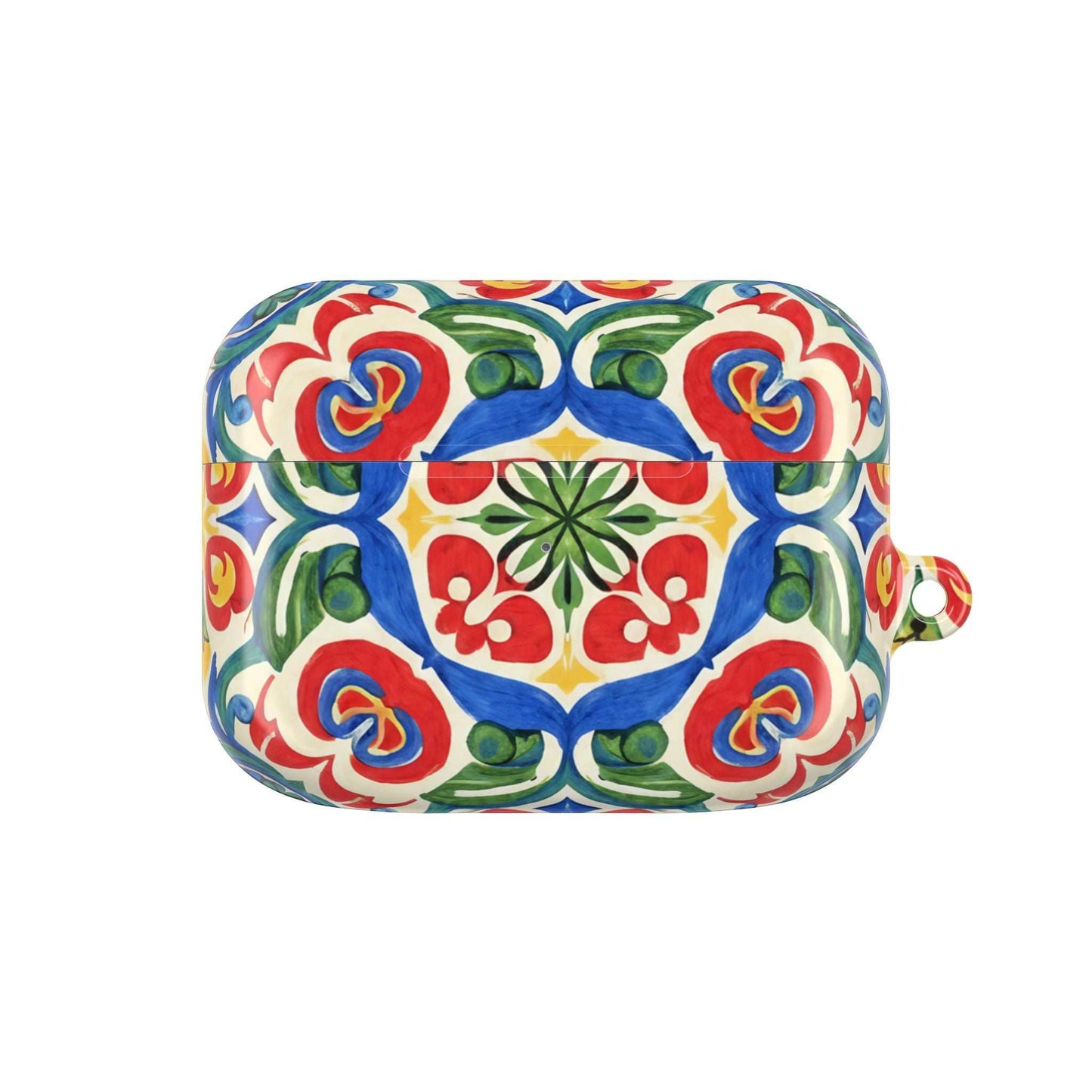 Mediterranean hand-painted folk tile design AirPods Case with colorful ceramic-style pattern and glossy finish