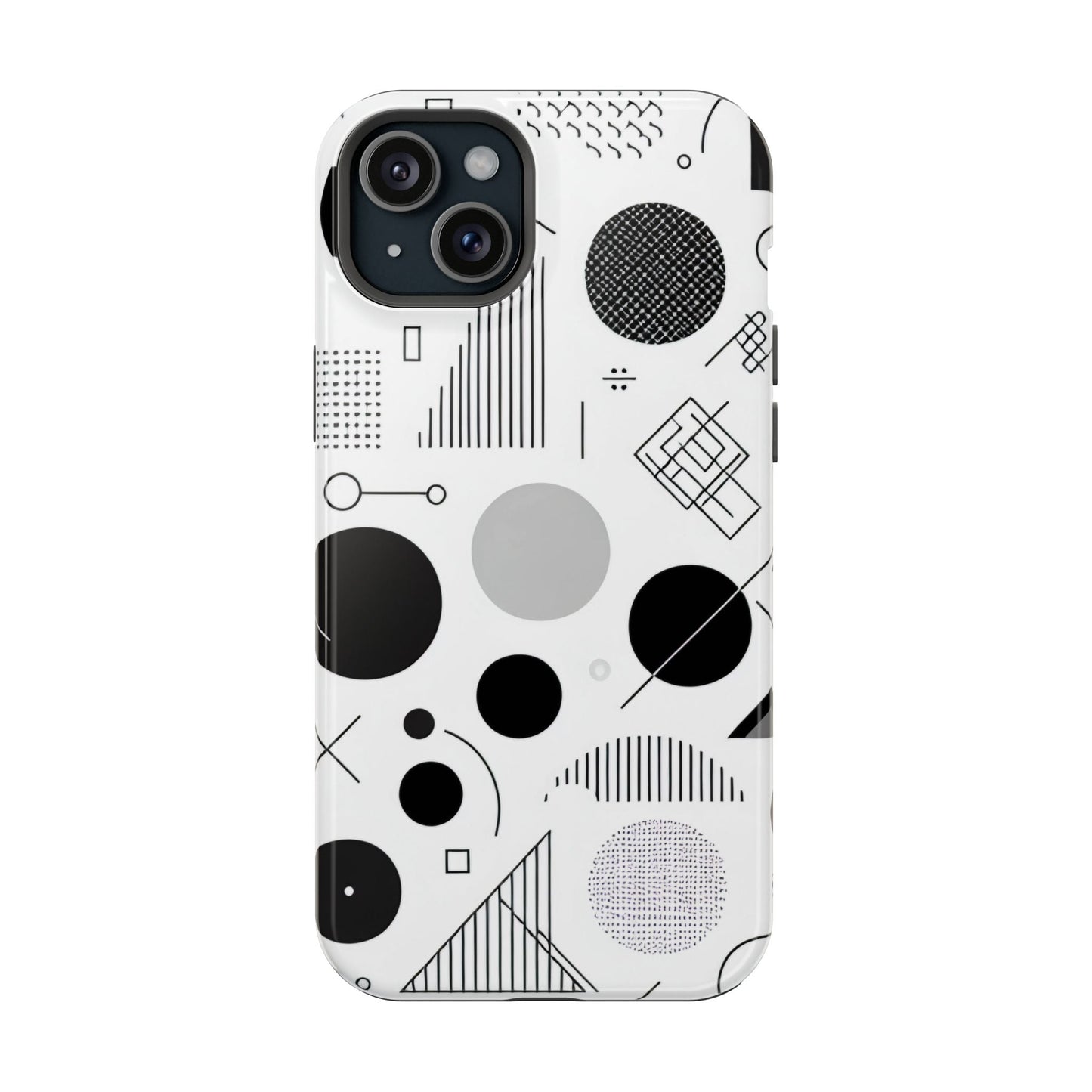 Black and white abstract art iPhone case with modern minimalist geometric design