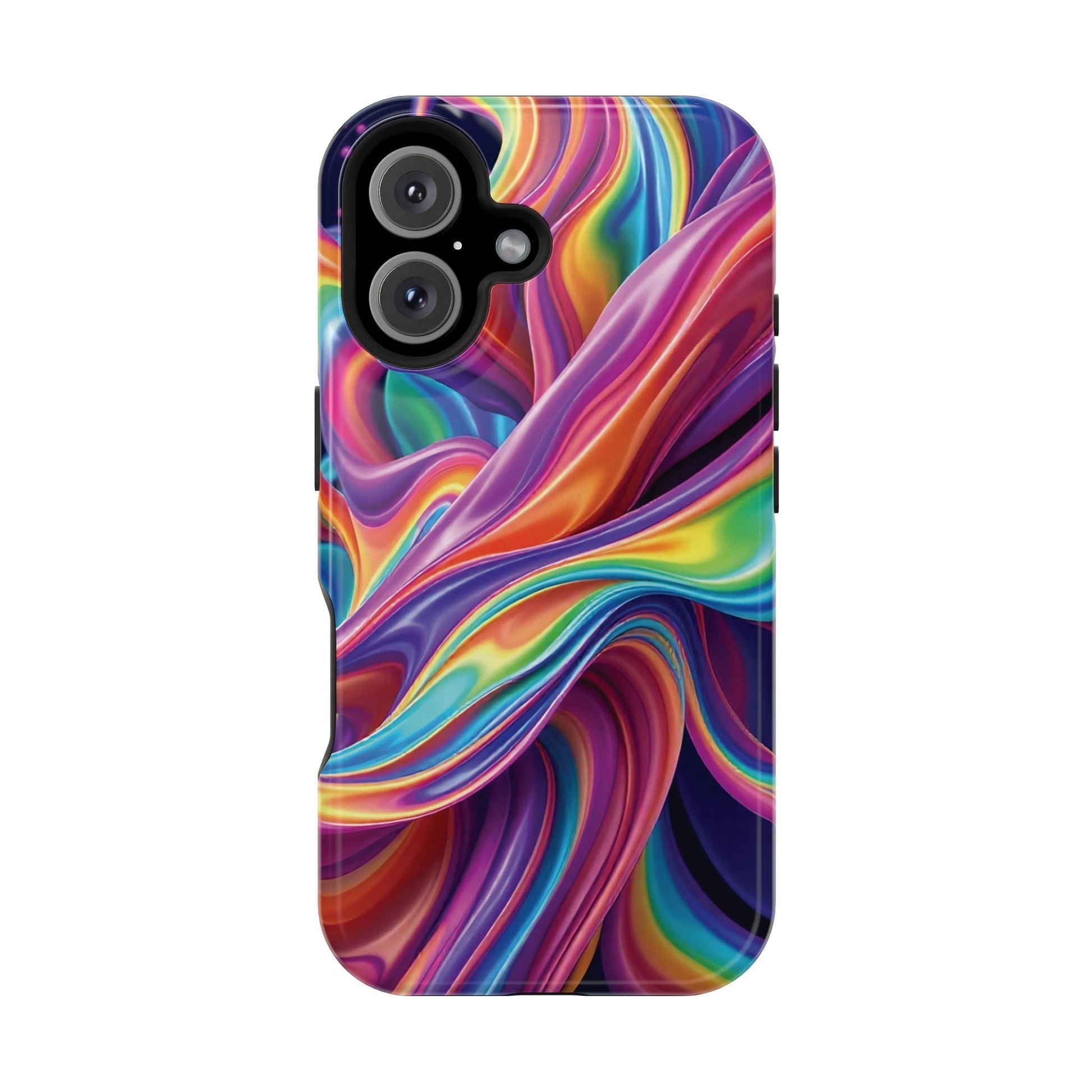 Colorful wrapping rainbow design iPhone tough case with durable dual-layer protection and MagSafe compatibility