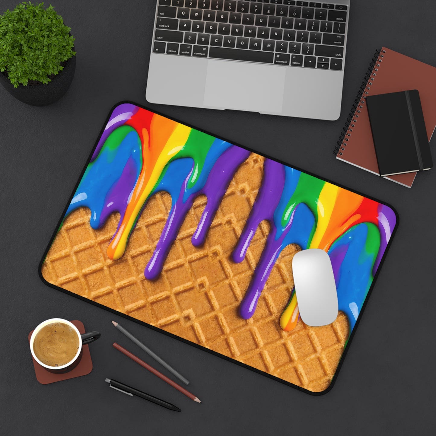 Rainbow Waffle Drip Desk Mat