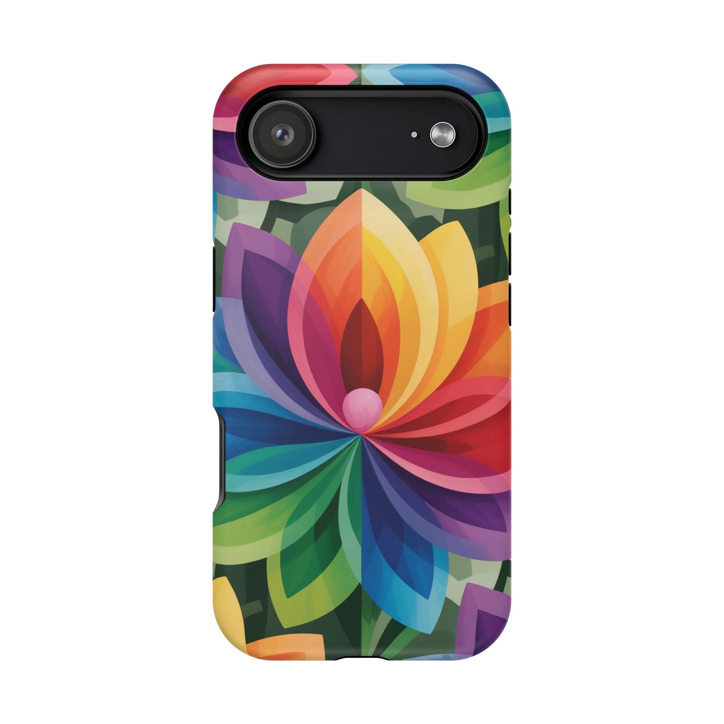 colorful rainbow flower iPhone case with vibrant multi-color petal design and protective cover