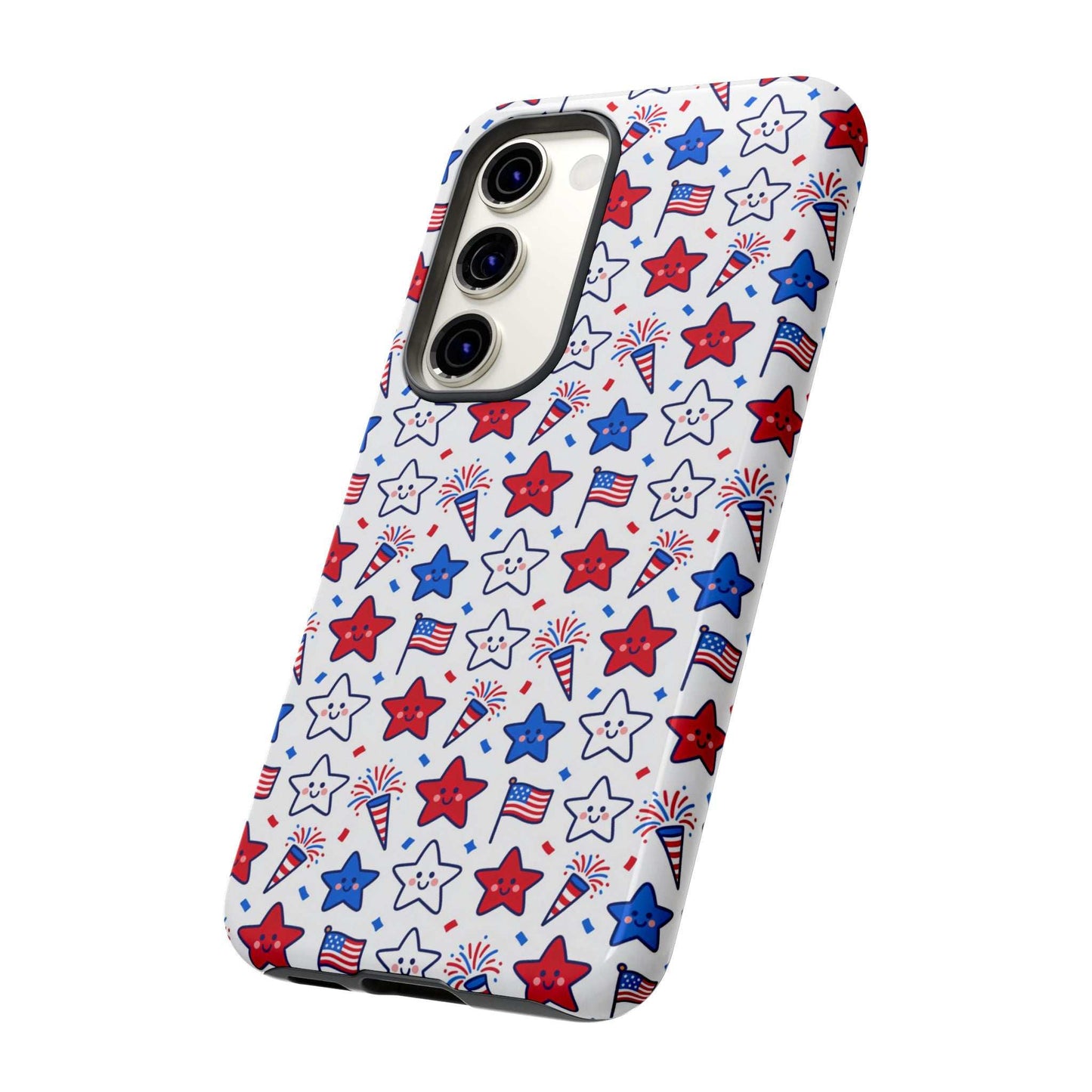 Kawaii 4th of July  Samsung Case – Cute Patriotic Phone Case, Fireworks Design, Shockproof Protective Cover