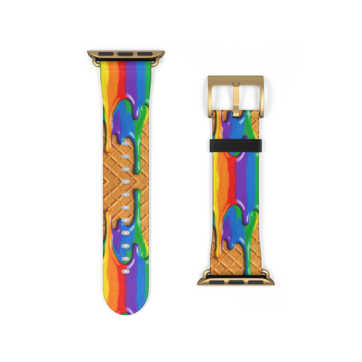 Waffle Rainbow Drip Apple Watch Band Colorful Faux Leather Strap