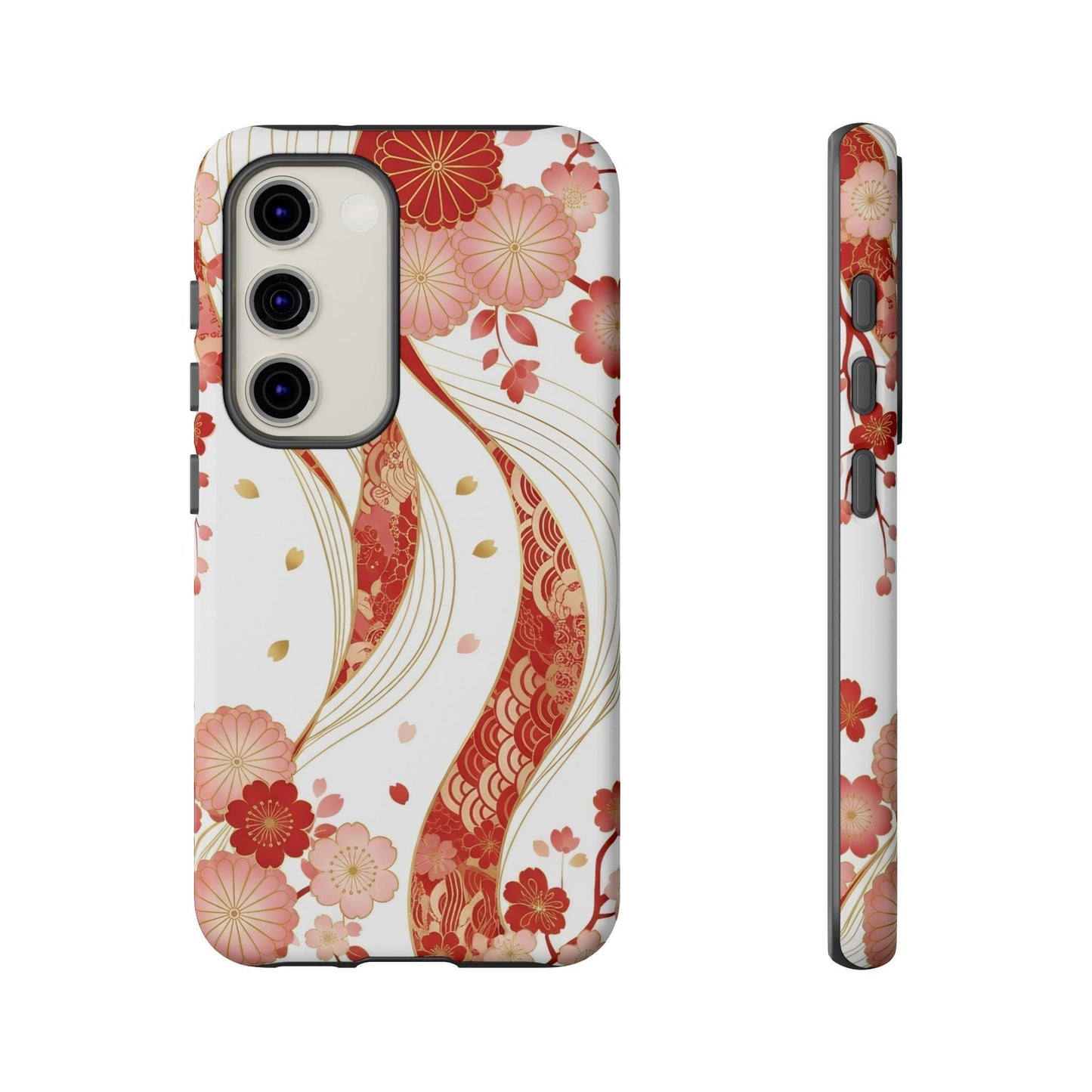 Red Golden Flower Phone Case with intricate red and gold floral design for Samsung, slim and durable protection with wireless charging support