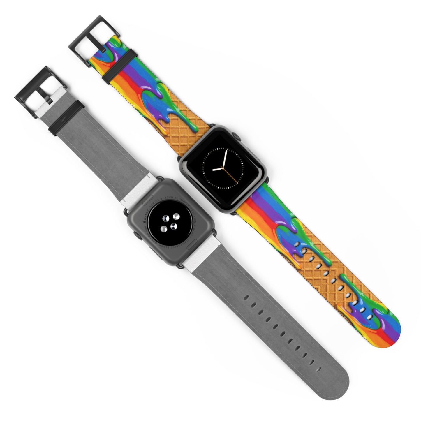 Waffle Rainbow Drip Apple Watch Band Colorful Faux Leather Strap