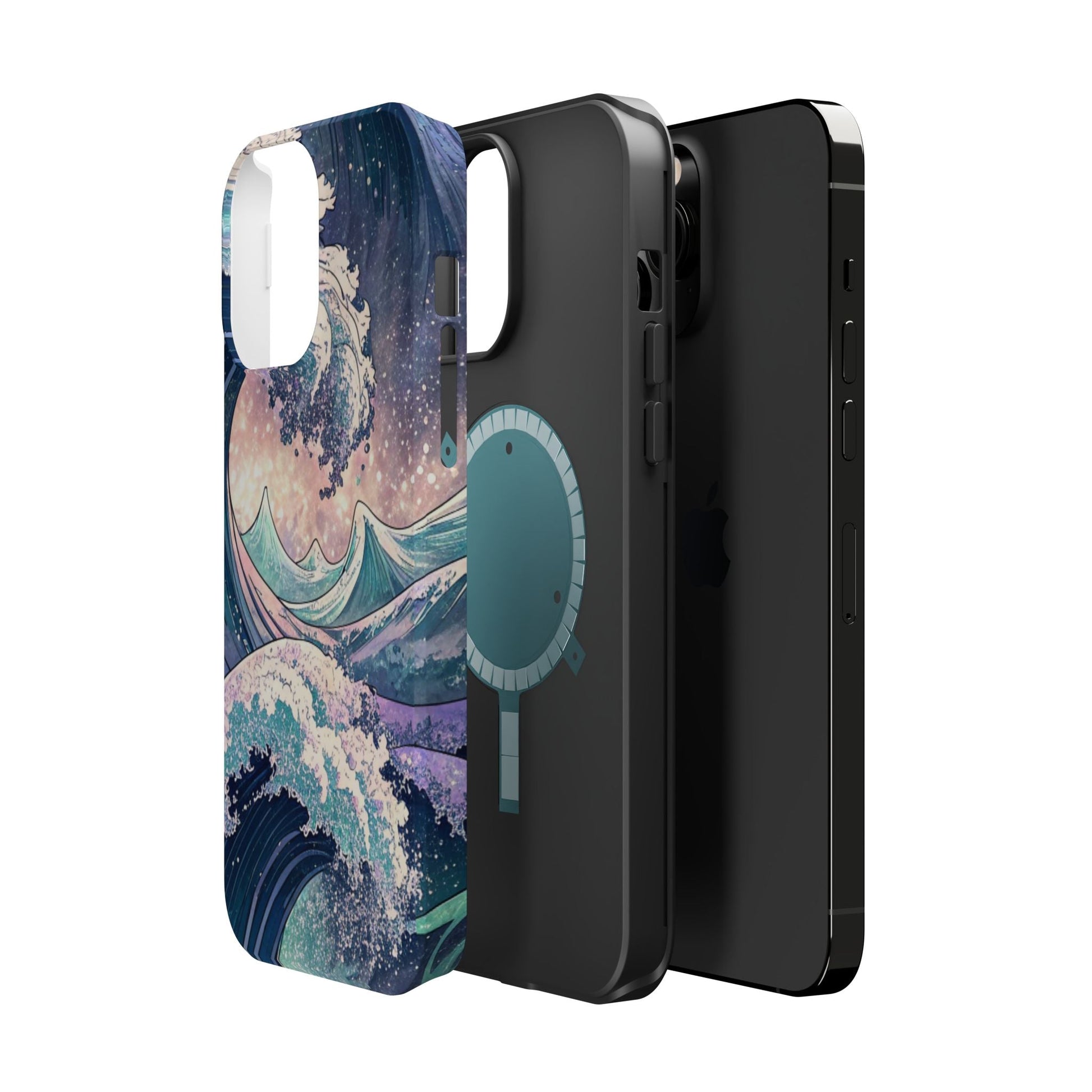 Crashing Waves Design iPhone case with magnetic MagSafe protection and dual-layer polycarbonate cover.