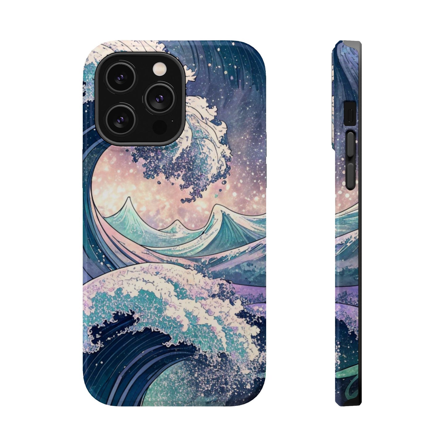 iPhone case with Crashing Waves Design, magnetic tough MagSafe protective cover with dual-layer polycarbonate protection and wrap-around ocean wave artwork