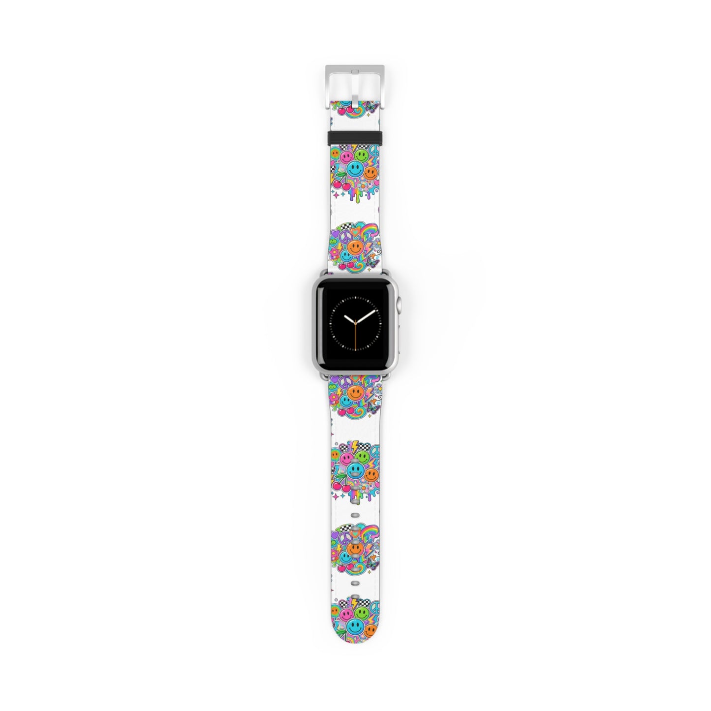 Floral Smiley Watch Band — Colorful Happy Face Apple Watch Strap