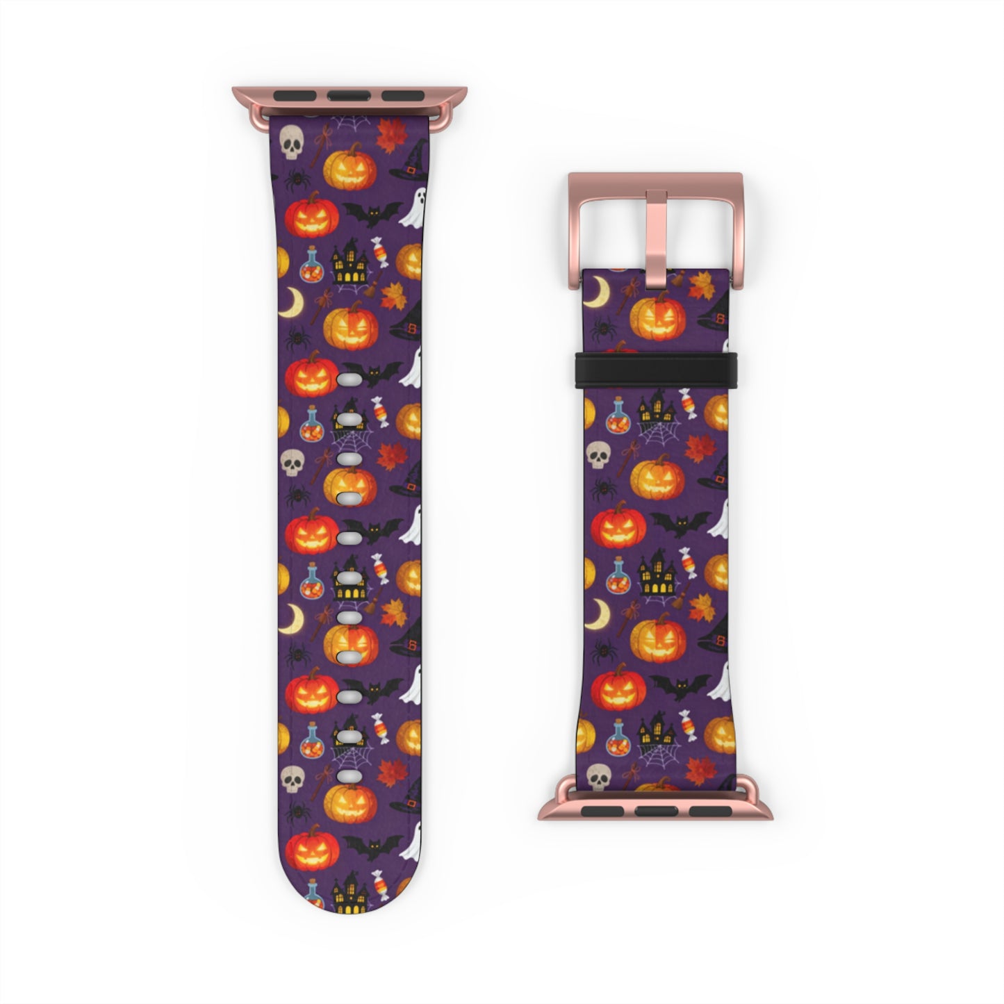 Halloween Pumpkin Pattern Watch Band — Spooky Orange Jack-O'-Lantern Apple Watch Strap