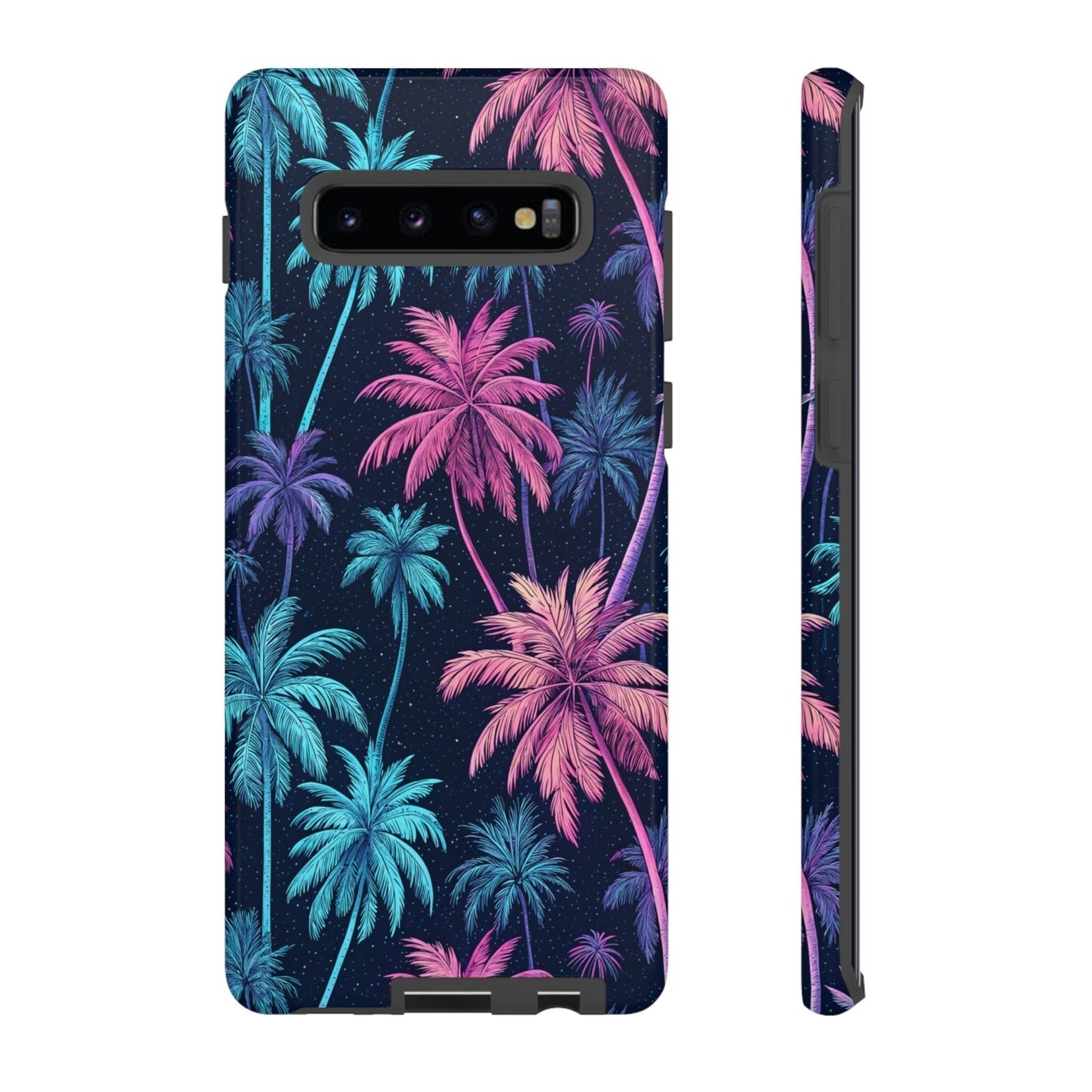 Neon Palm Tree Phone Case for Samsung Galaxy with vibrant blue and pink tropical palm design and durable slim fit cover
