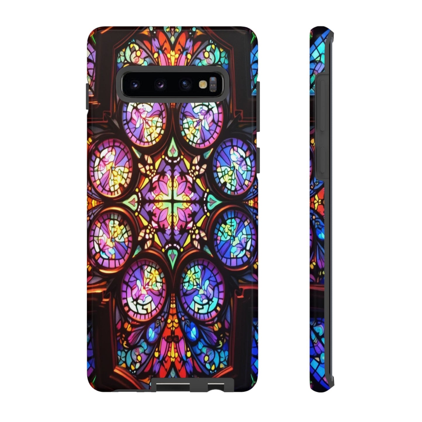 Colorful Hypnotic Stain Glass Samsung Galaxy phone case with vibrant stained glass pattern and durable protection.