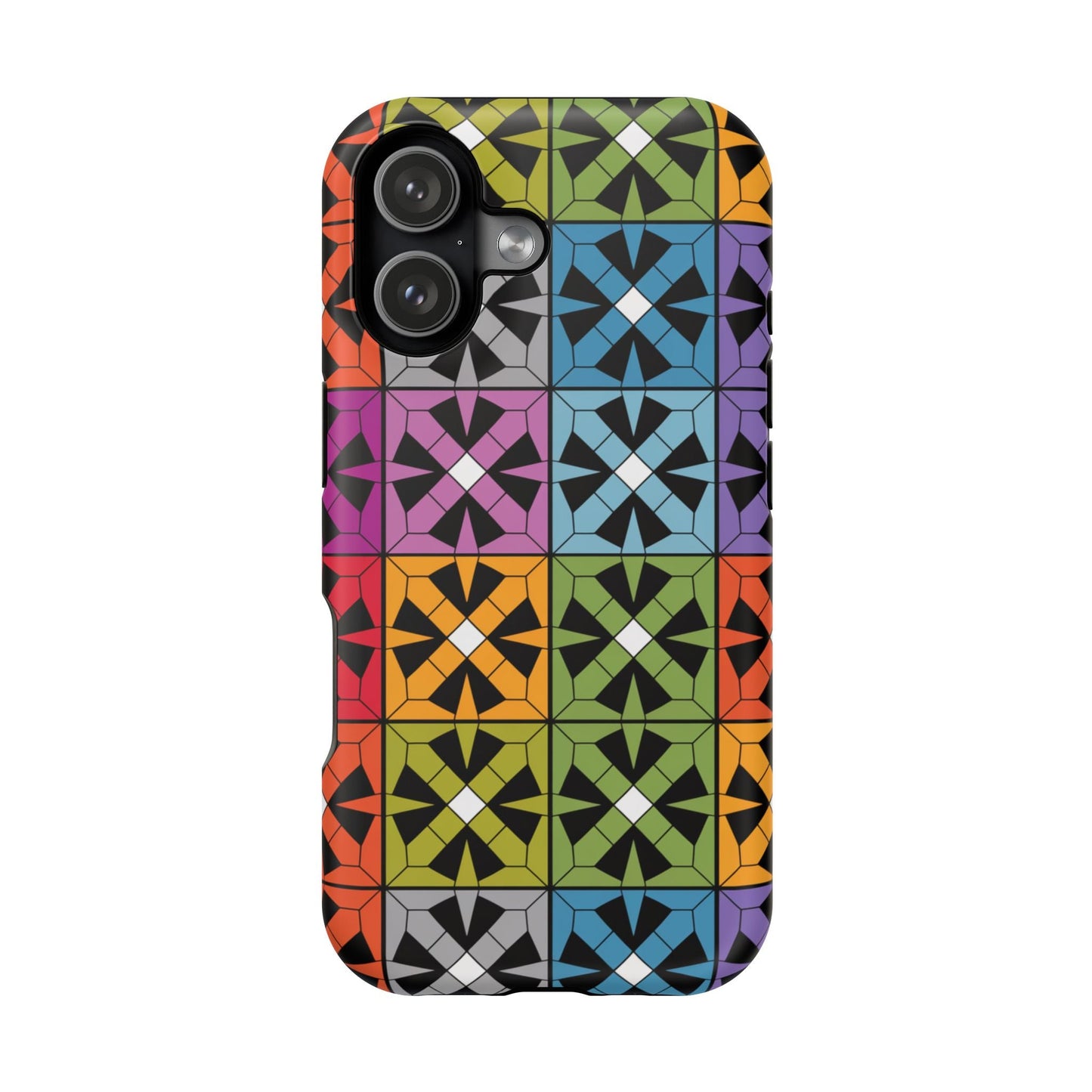 Rainbow Squares iPhone Tough Case with colorful geometric pattern and durable protective design