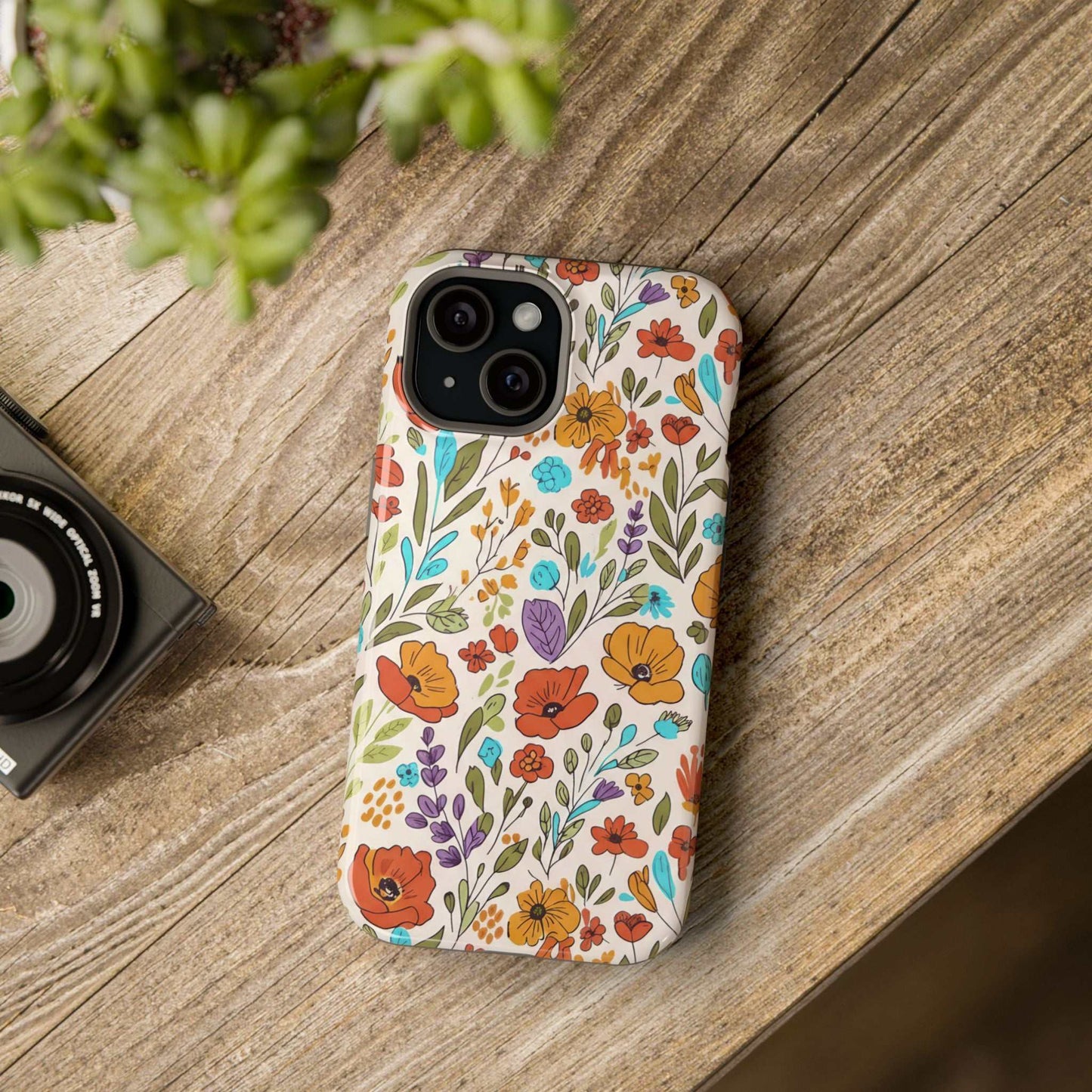 Floral Drawing iPhone Case — Magnetic Impact-Resistant Phone Cover