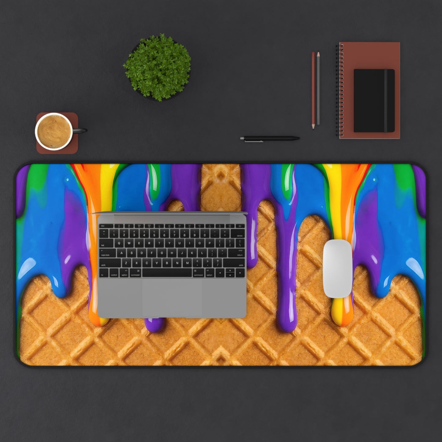 Rainbow Waffle Drip Desk Mat