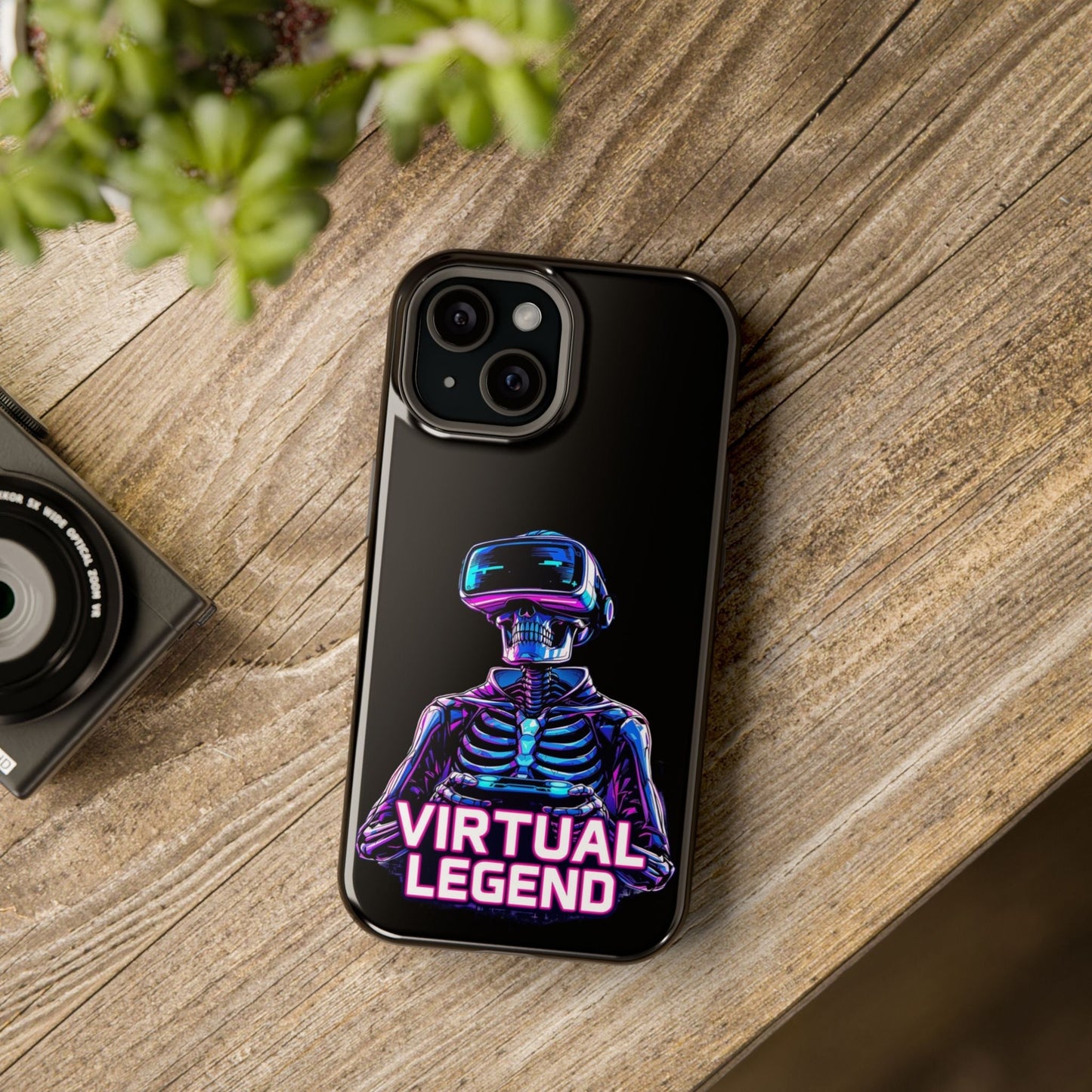 Virtual Legend Gamer iPhone tough case with vibrant skeleton VR design on black durable protective cover