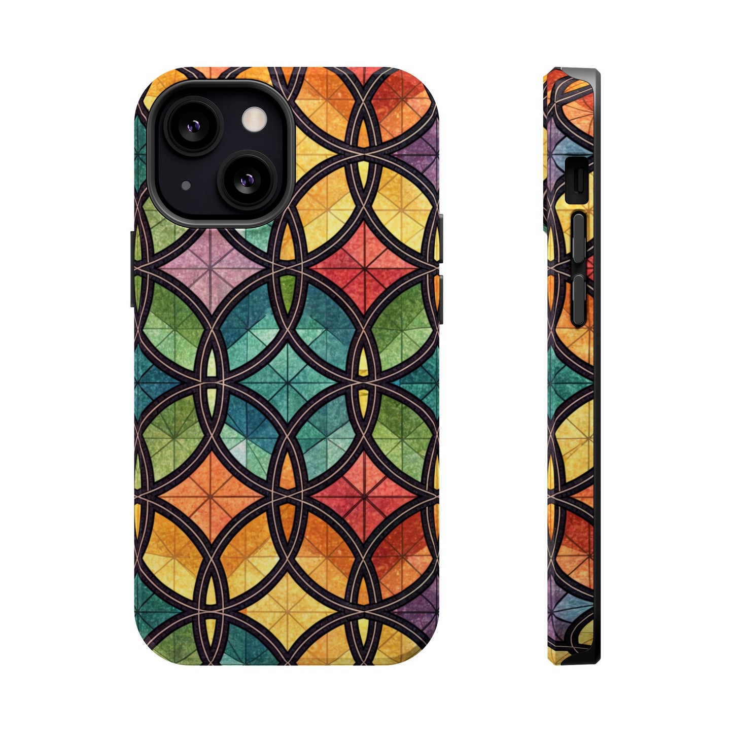Rainbow Stain Glass iPhone Case – Durable MagSafe® Tough Phone Cover with Colorful Artistic Design
