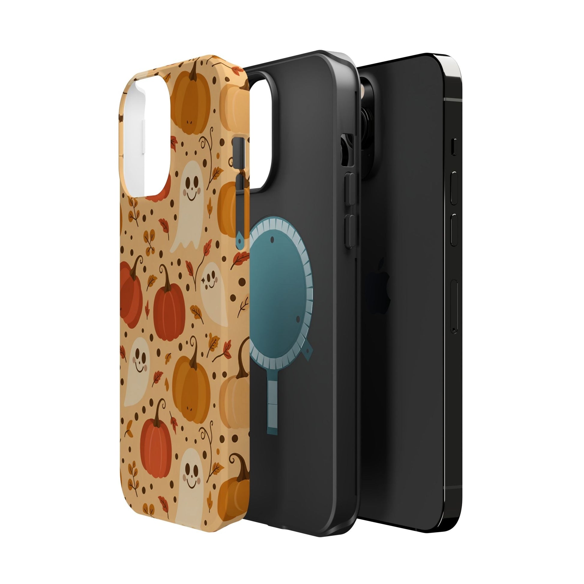 Spooky Pumpkins Halloween-themed magnetic iPhone tough case with durable polycarbonate and TPU layers, available in matte or glossy finish.