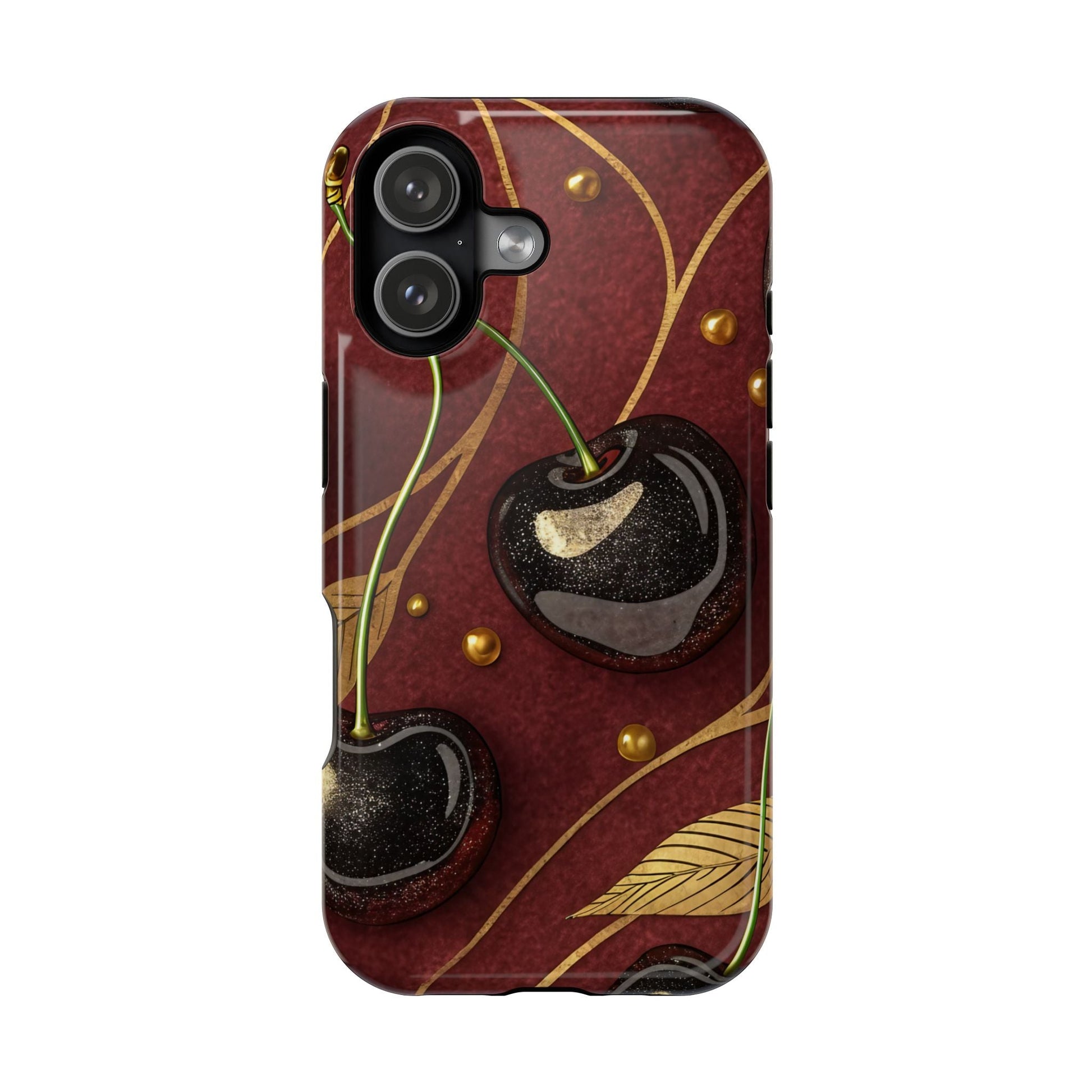 Golden Cherry iPhone Tough Case with vibrant cherry-gold design and MagSafe compatibility