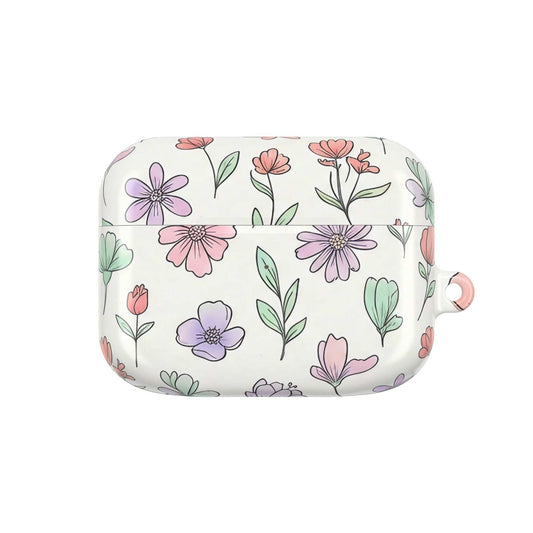 Slim glossy floral AirPod case with carabiner, designed for protection and Qi charging compatibility