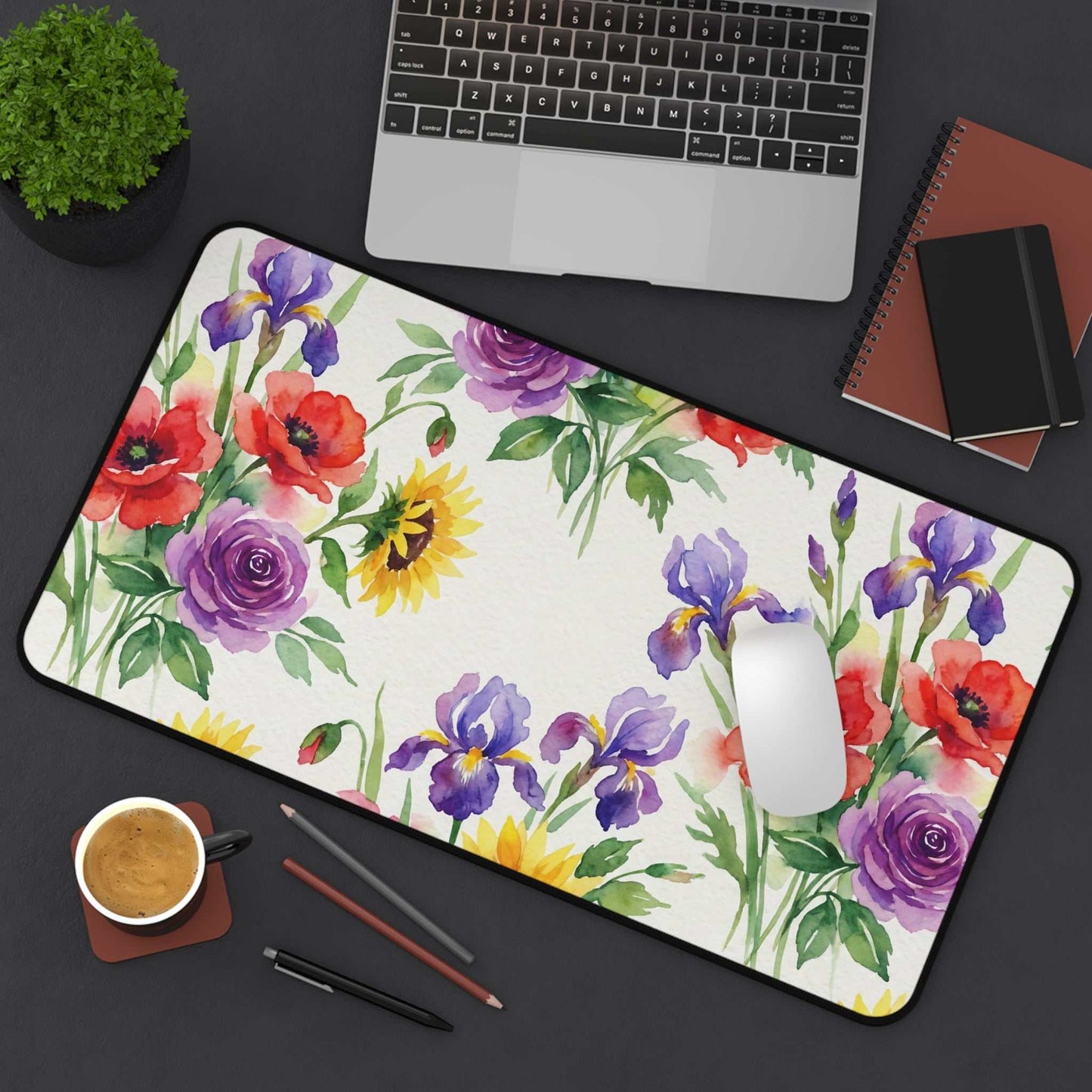 Watercolor Bouquet Desk Mat — Floral Office Mouse Pad
