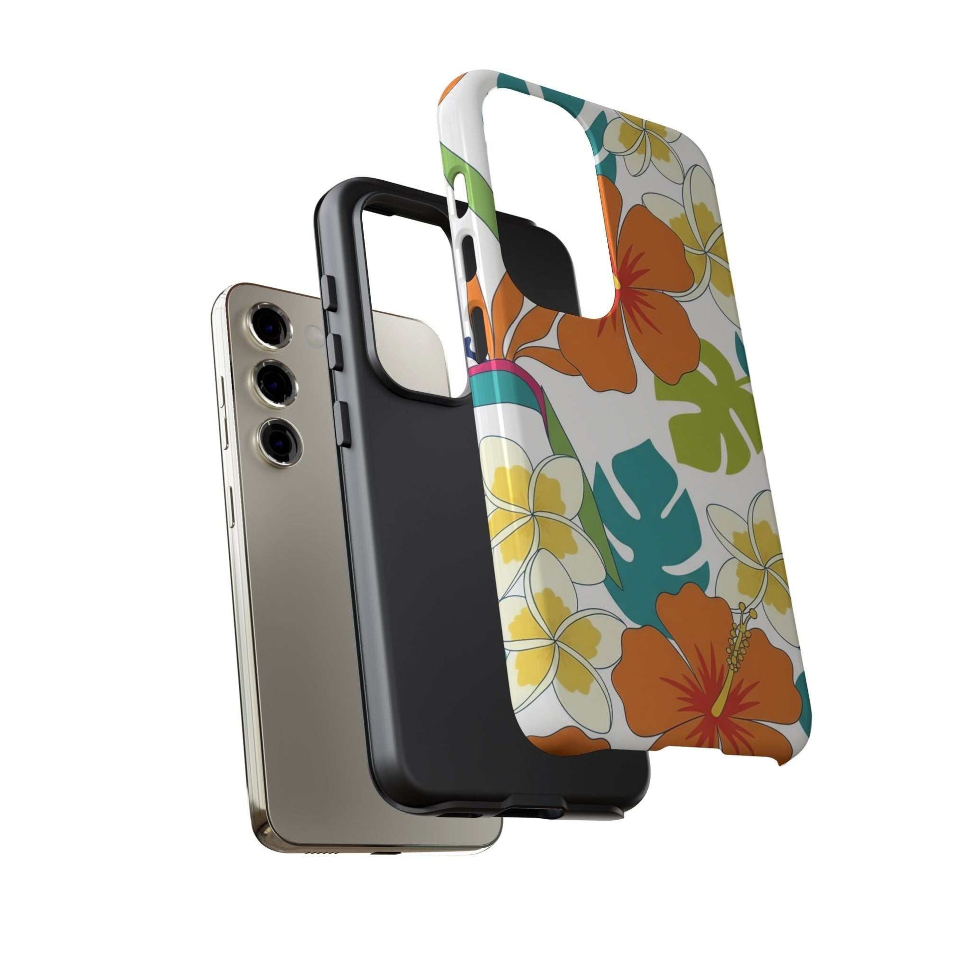 orange floral samsung case with durable shock-absorbing material and wireless charging support