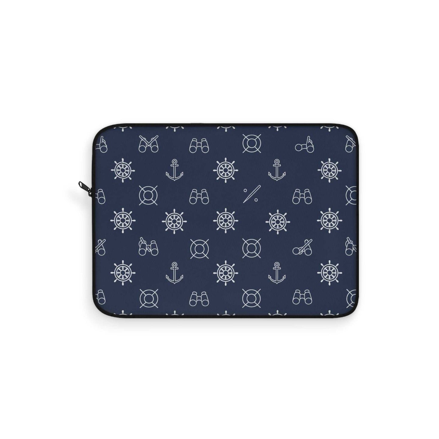 Nautical-inspired laptop sleeve with maritime stripes and anchor design, foam padding, and soft fleece interior for coastal style and protection