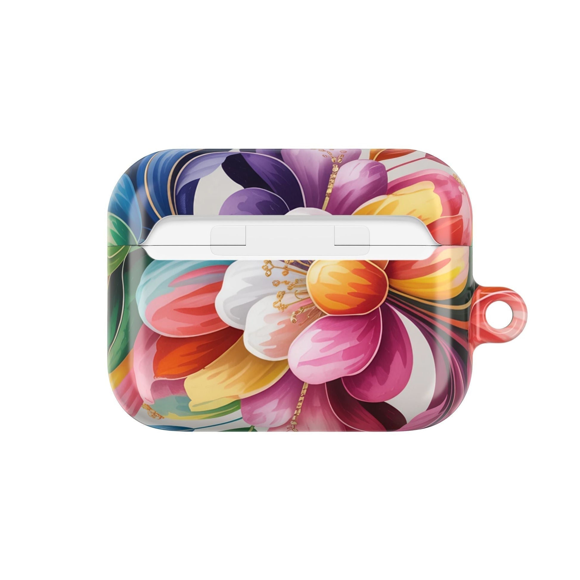 Floral inspired colorful AirPod case with durable polycarbonate material and carabiner loop