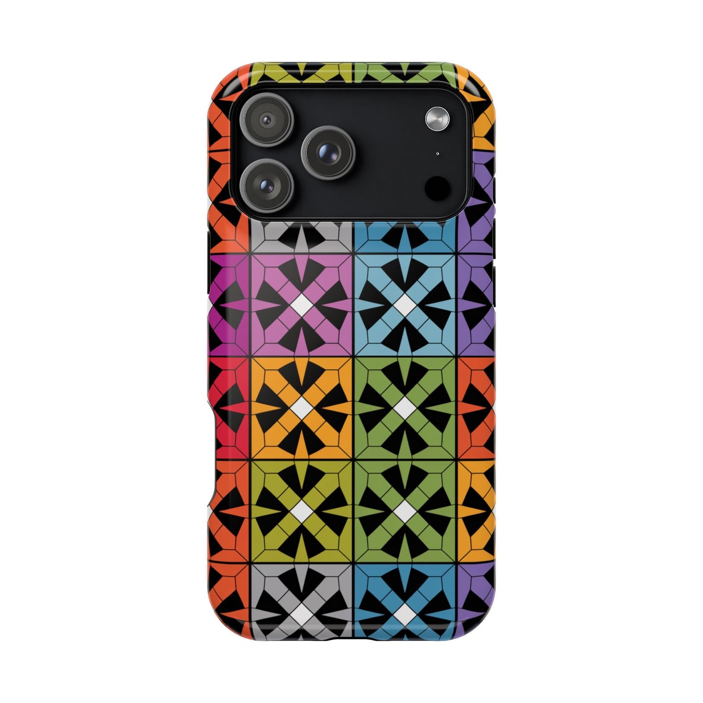 Rainbow Squares iPhone Tough Case with colorful geometric pattern and durable protective design