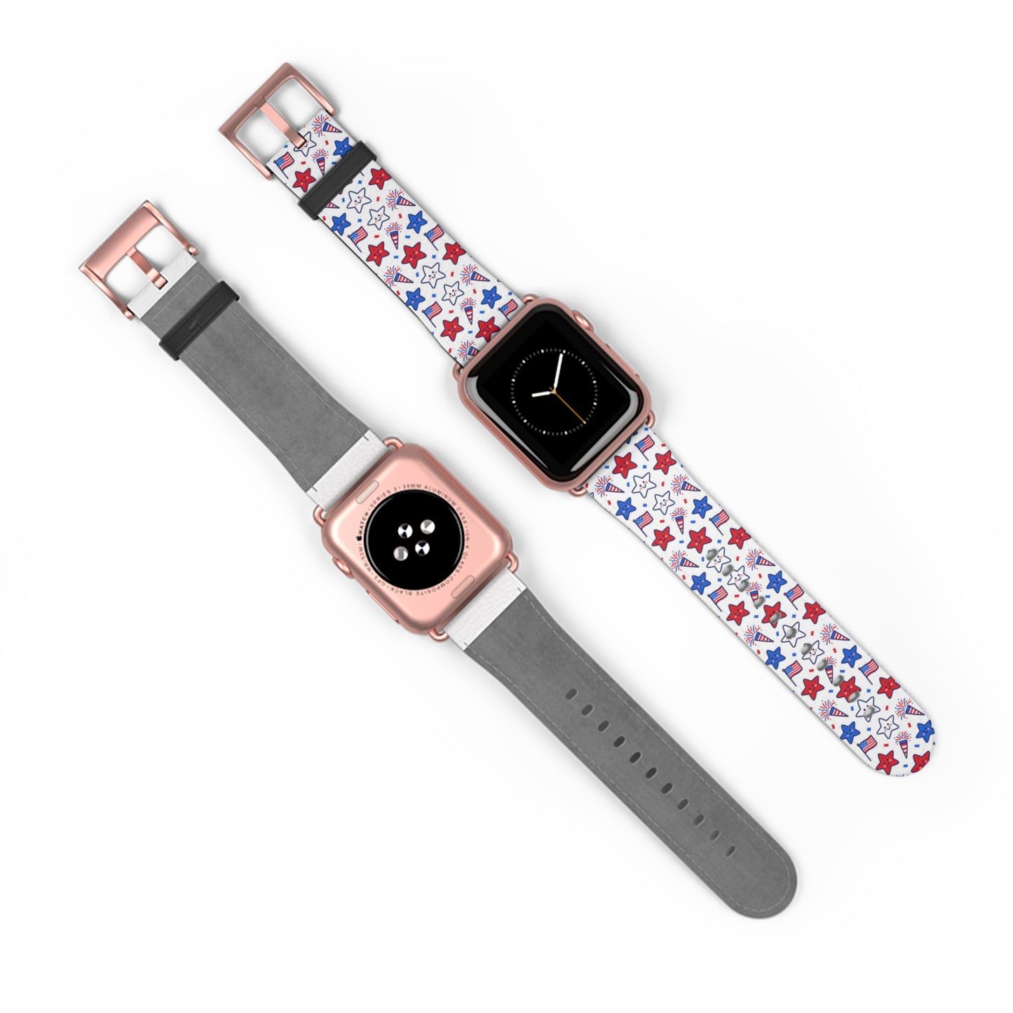 Kawaii 4th of July Apple Watch Band – Cute Patriotic Faux Leather Strap for Apple Watch Series 1–9, SE & Ultra