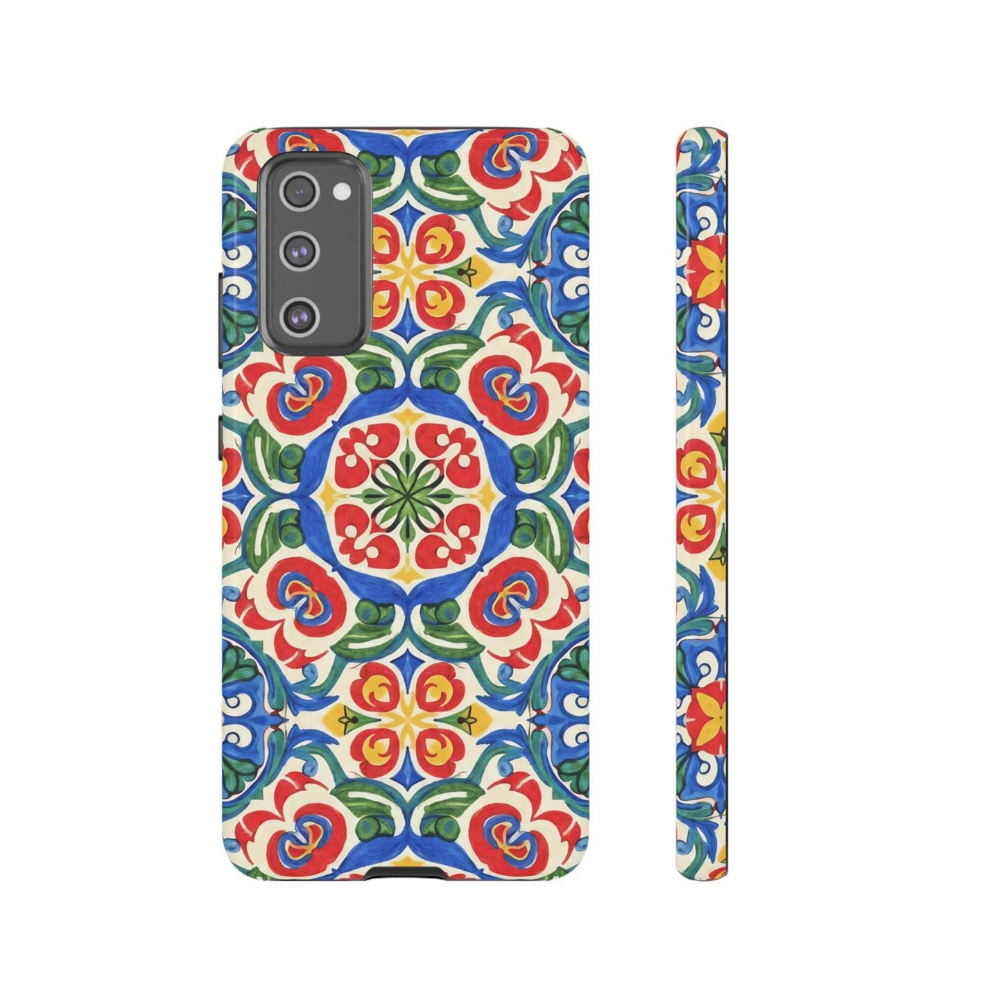 Mediterranean Samsung Case with hand-painted tile design in vibrant colors and dual-layer protection