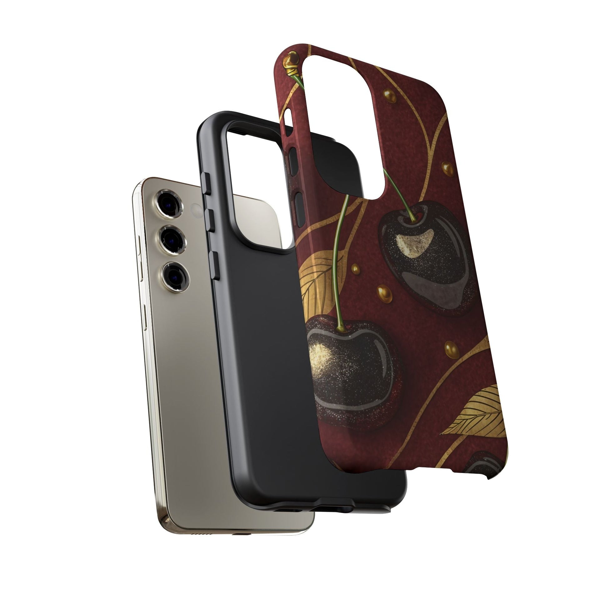 Golden Cherry Samsung Tough Case with 3D cherry design for Samsung phone, protective and stylish drop-resistant cover