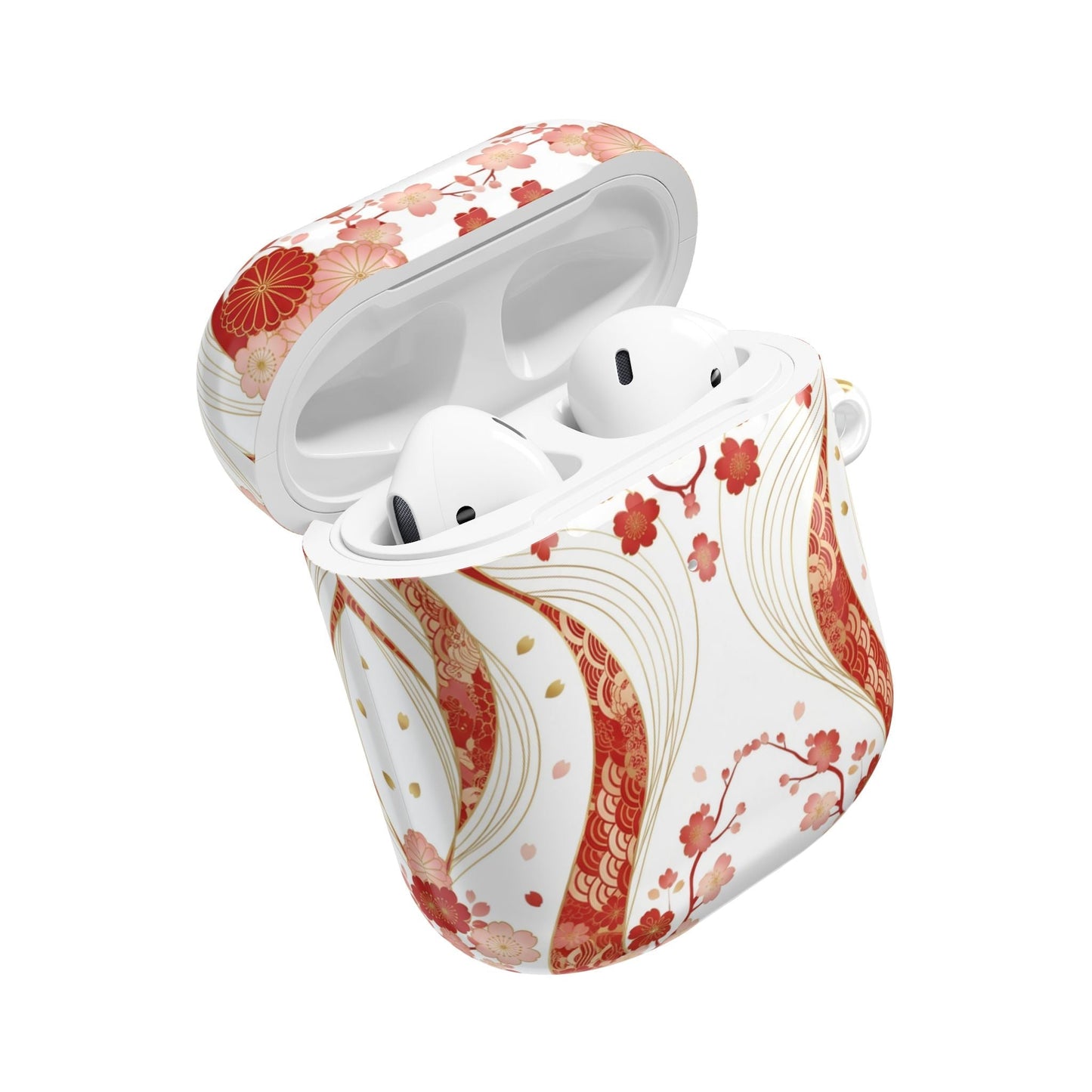 Red Golden Flower AirPod Case with floral design and sleek gloss finish for stylish protection