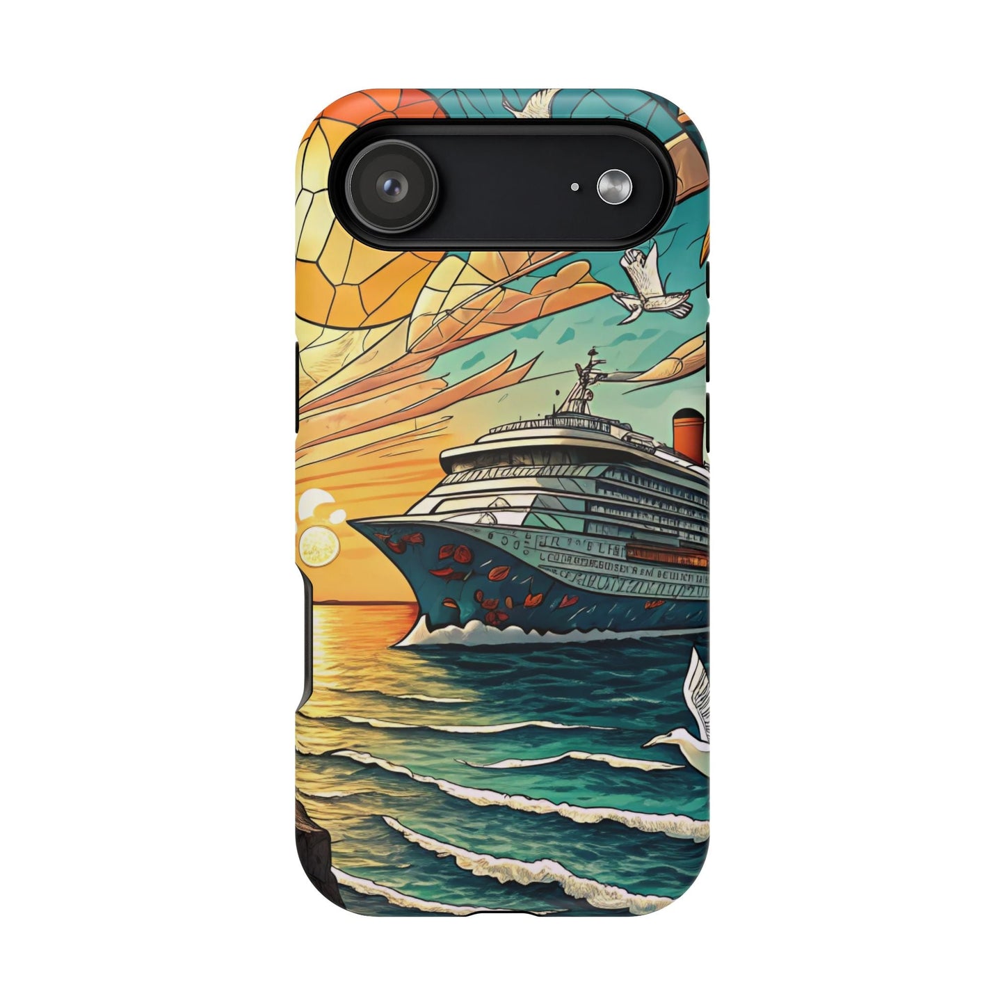 Cruise Vacation iPhone tough case with colorful ocean cruise ship design and durable dual-layer protection