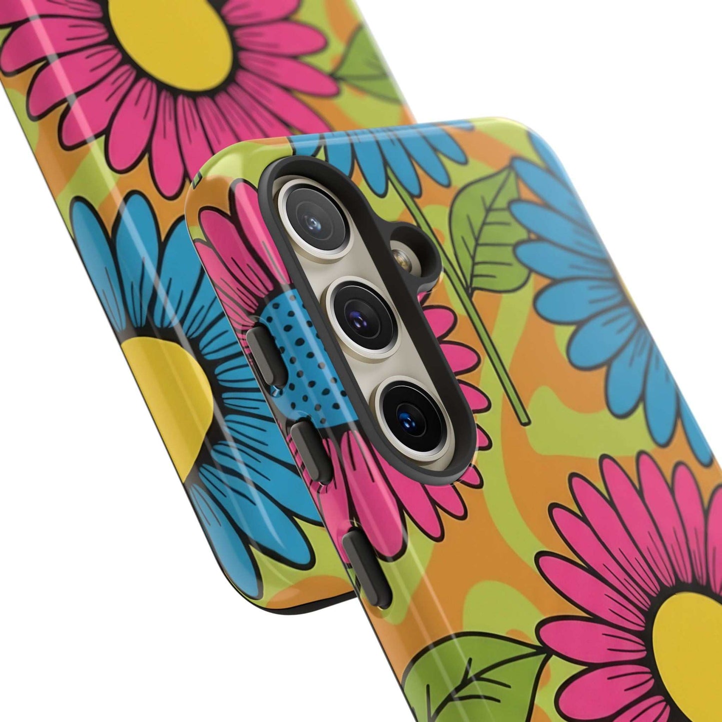 Samsung Tough Case with colorful floral Love Child design, durable and impact-resistant phone cover with shock absorption and wireless charging support