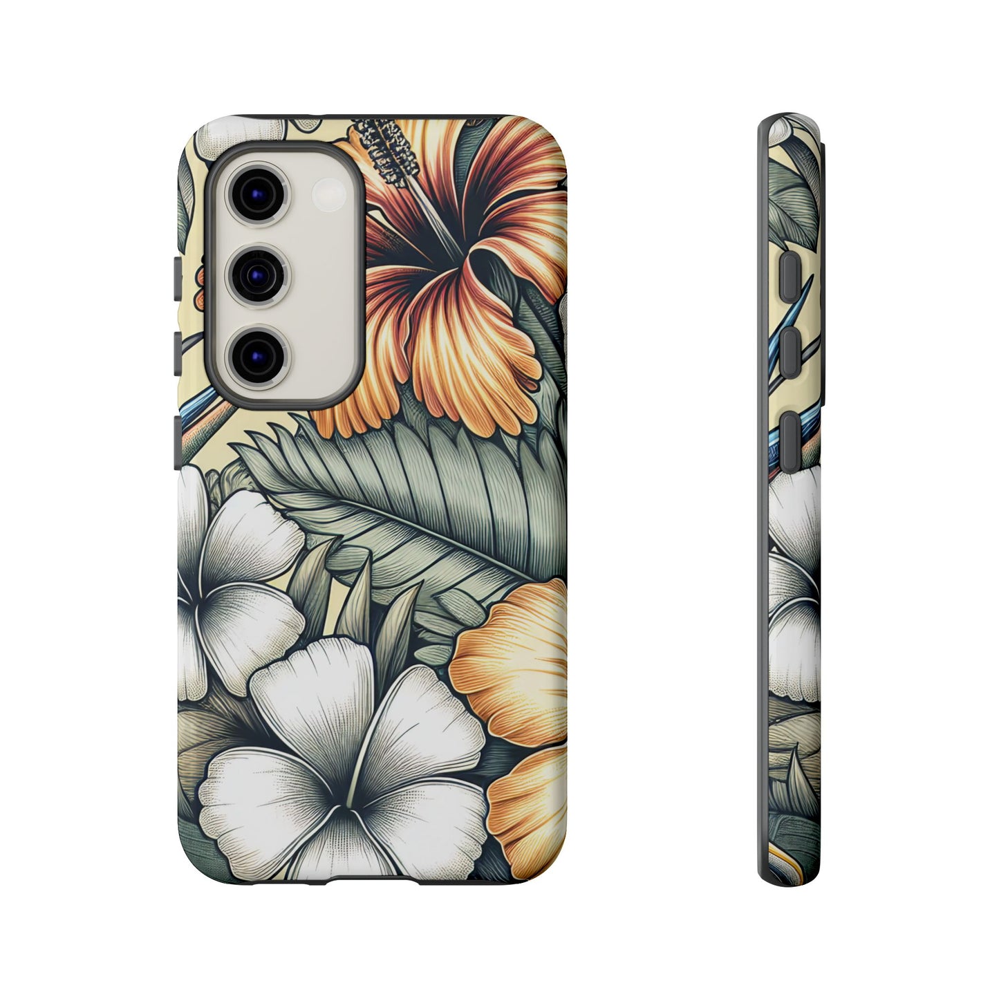 Golden Tropical Floral Design Samsung Phone Case