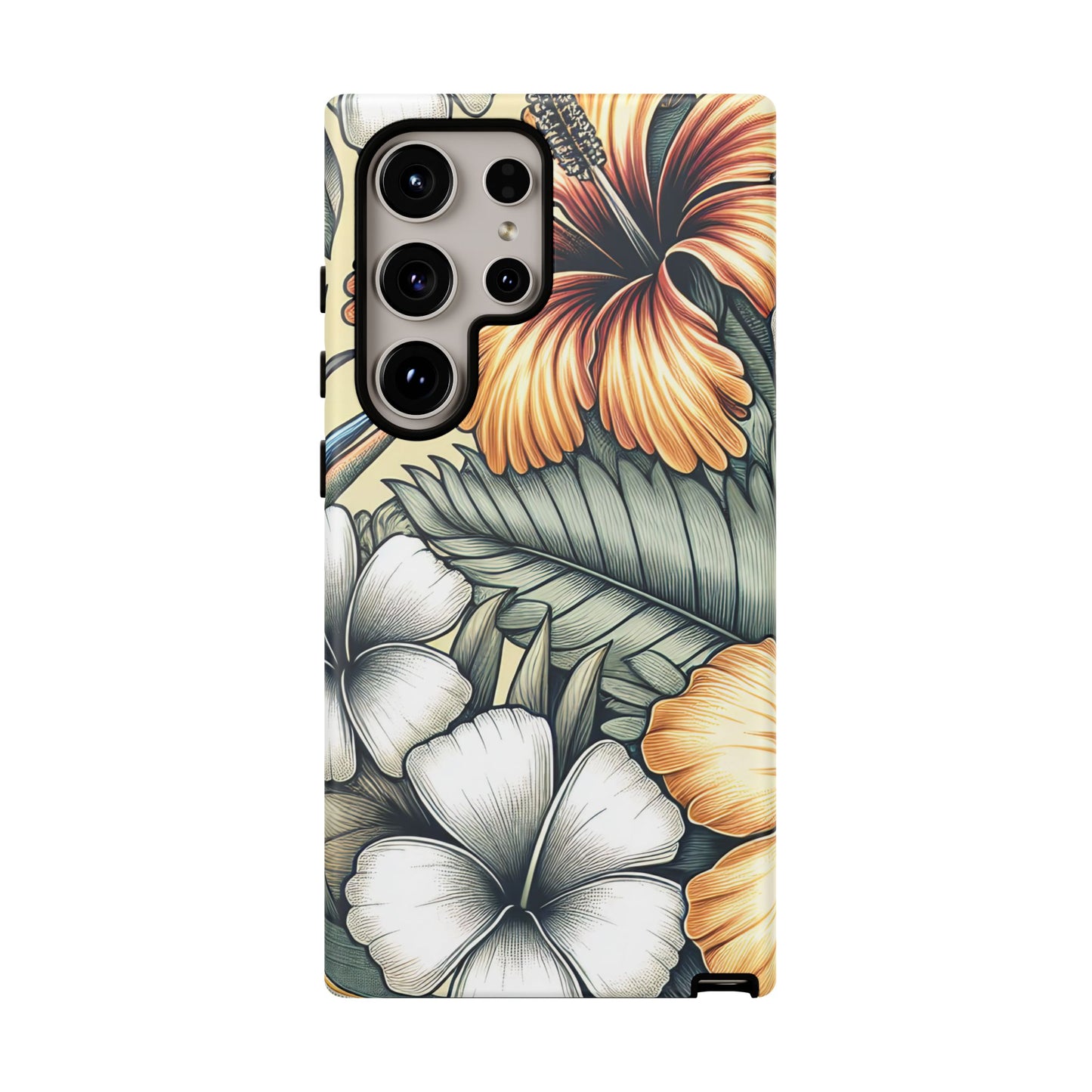 Golden Tropical Floral Design Samsung Phone Case