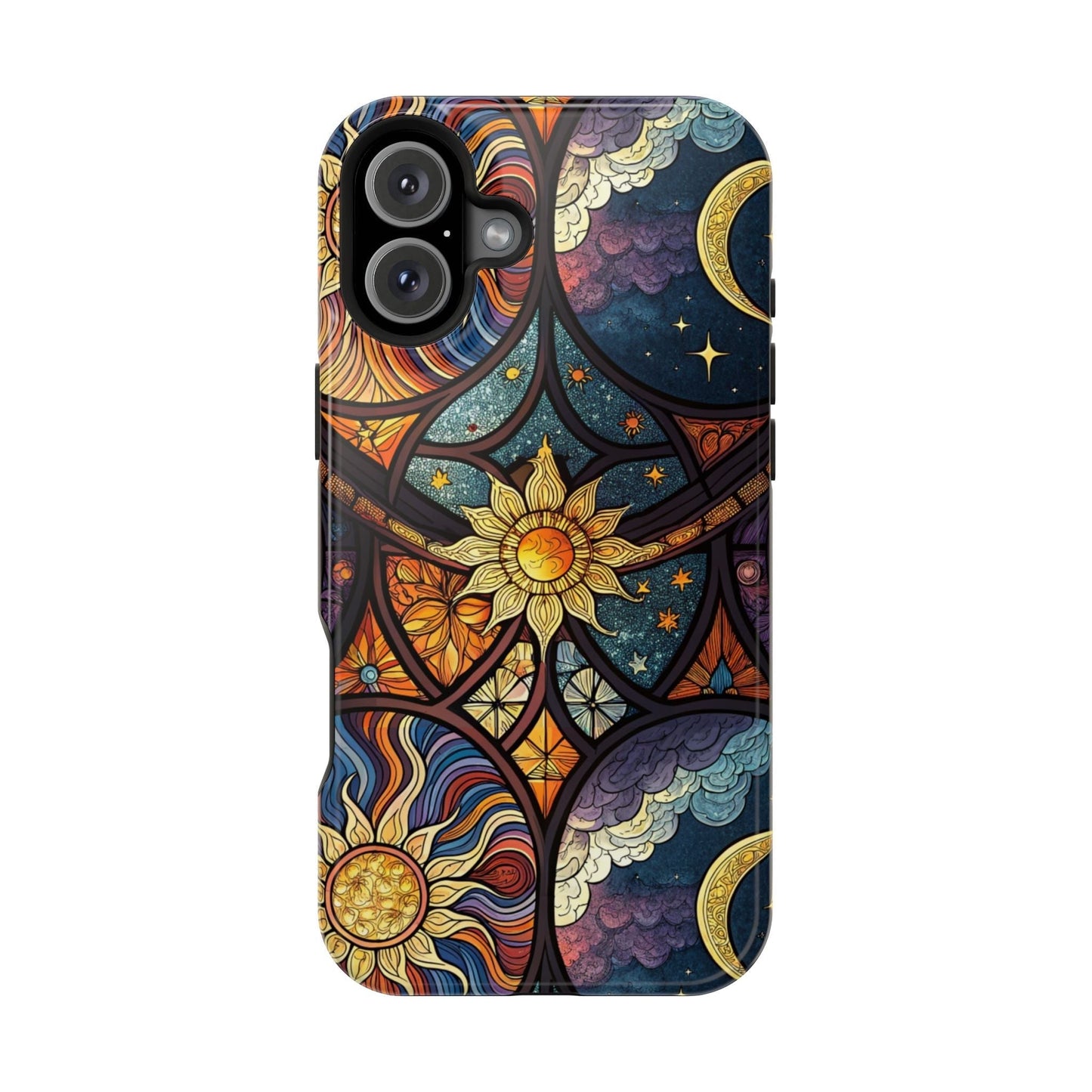 Sun and Moon iPhone case with celestial design, dual-layer protection, MagSafe compatible, matte or glossy finish