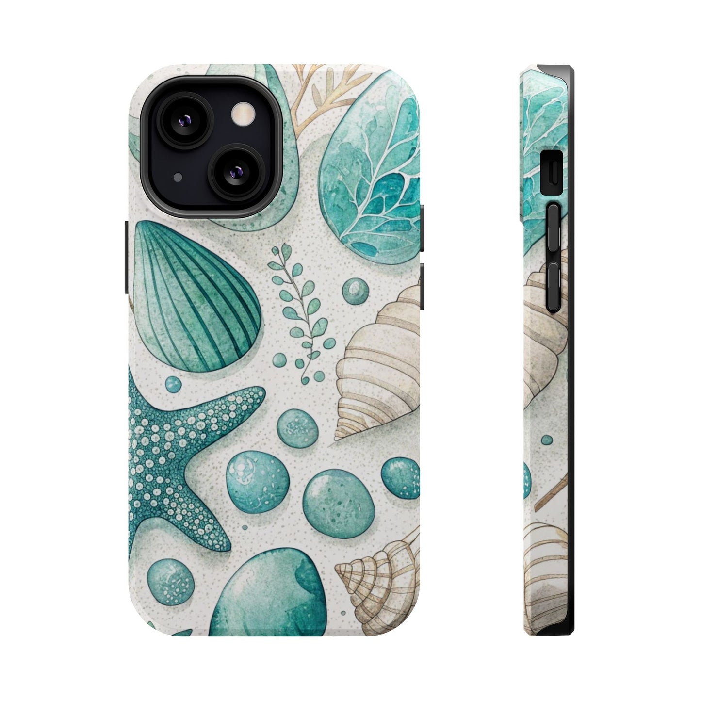 Celebration Sea iPhone Tough Case with ocean shell and starfish design, durable protective cover with MagSafe compatibility