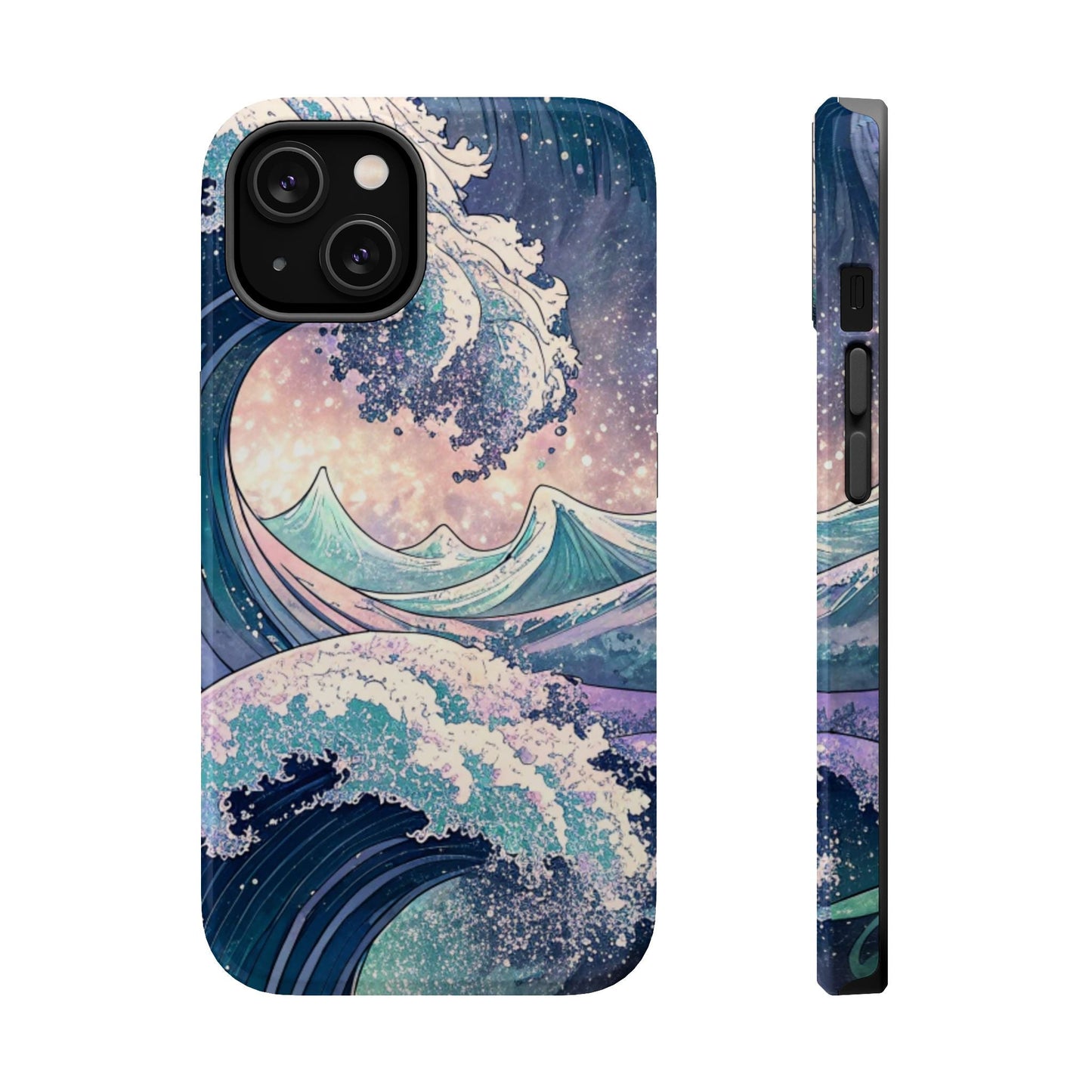 iPhone magnetic tough case with vibrant crashing waves design and dual-layer protection
