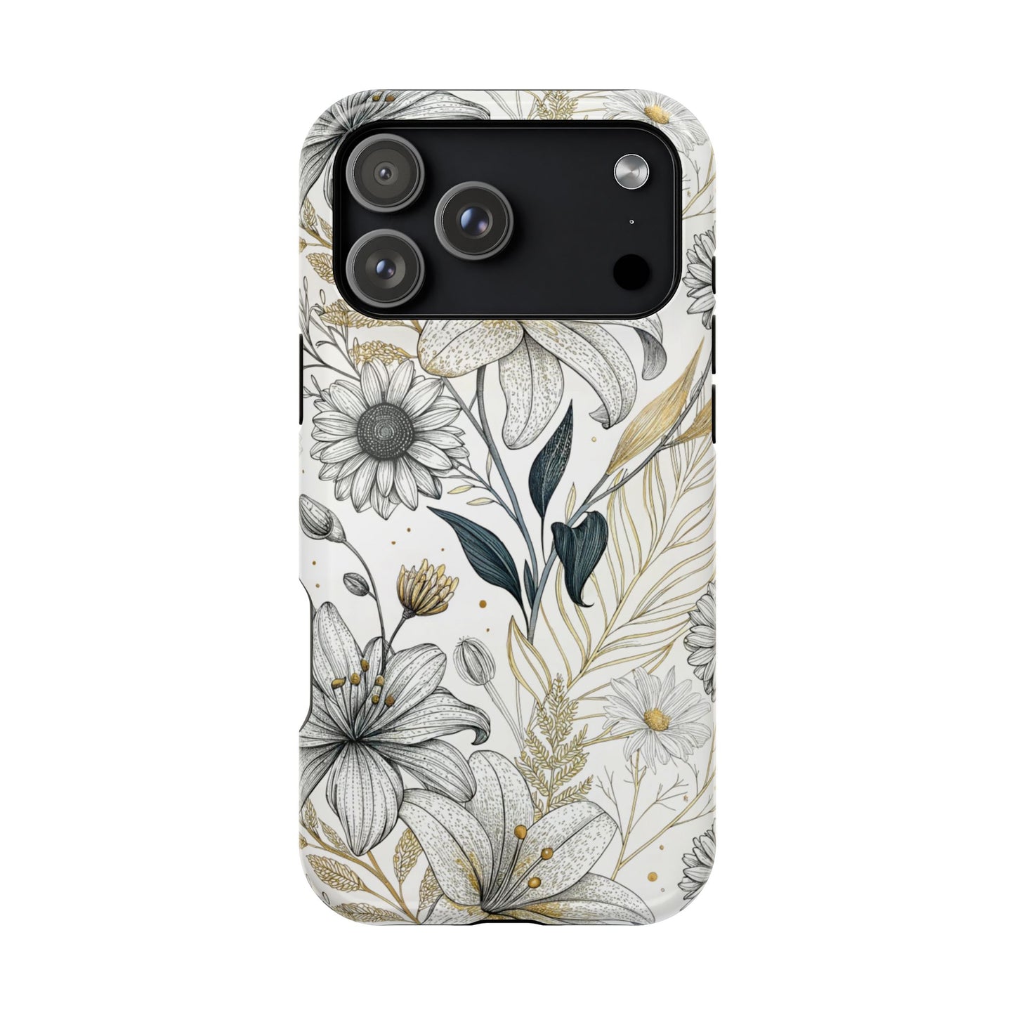 Golden Leaf Flower iPhone Case – Stylish Durable Protection with MagSafe®