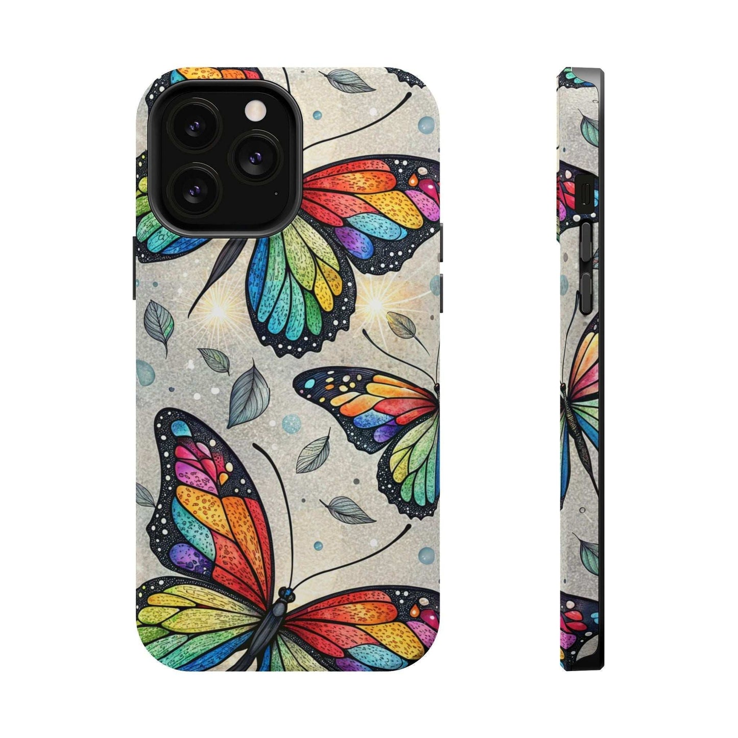 Vibrant Rainbow Butterfly iPhone case with colorful butterfly design and durable dual-layer protection