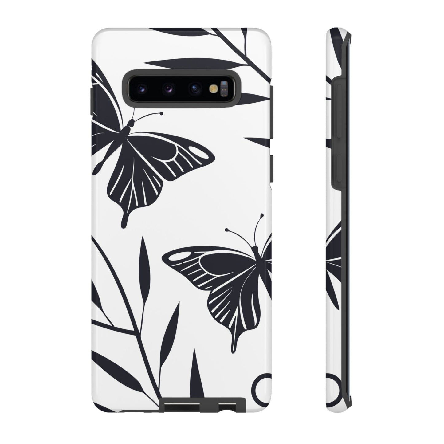 Minimalist black and white butterfly Samsung phone case with elegant 3D print and robust protection