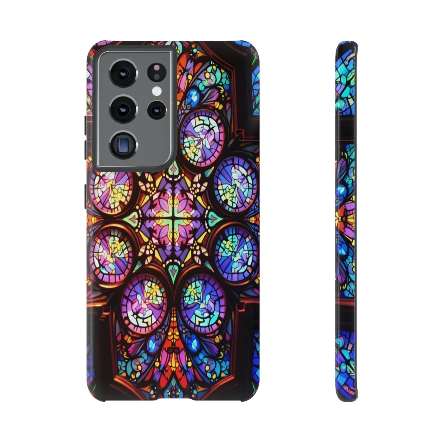 Colorful Hypnotic Stain Glass Samsung Galaxy phone case with vibrant stained glass pattern and durable protection.