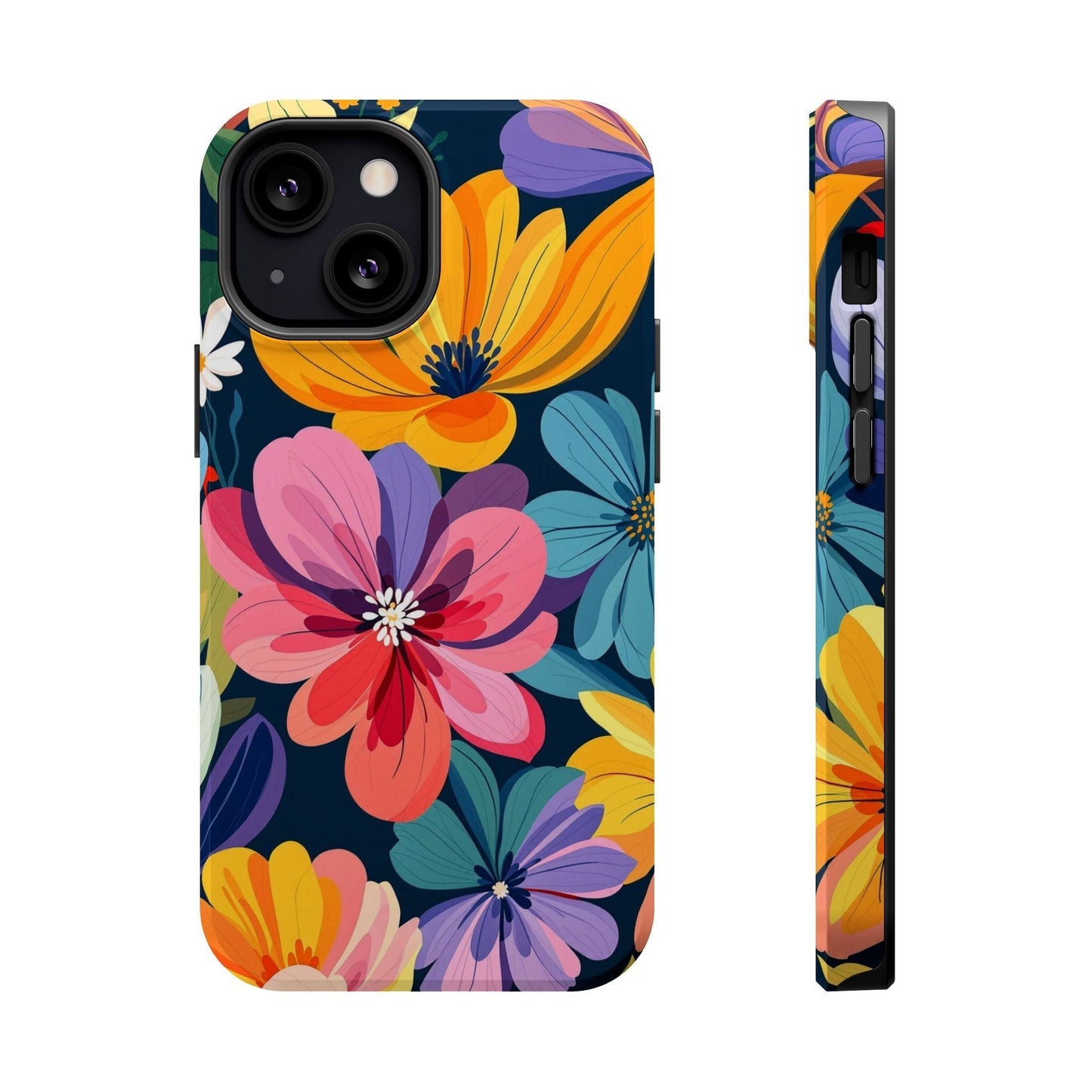 Colorful Floral Design iPhone case with vibrant flowers and MagSafe compatibility