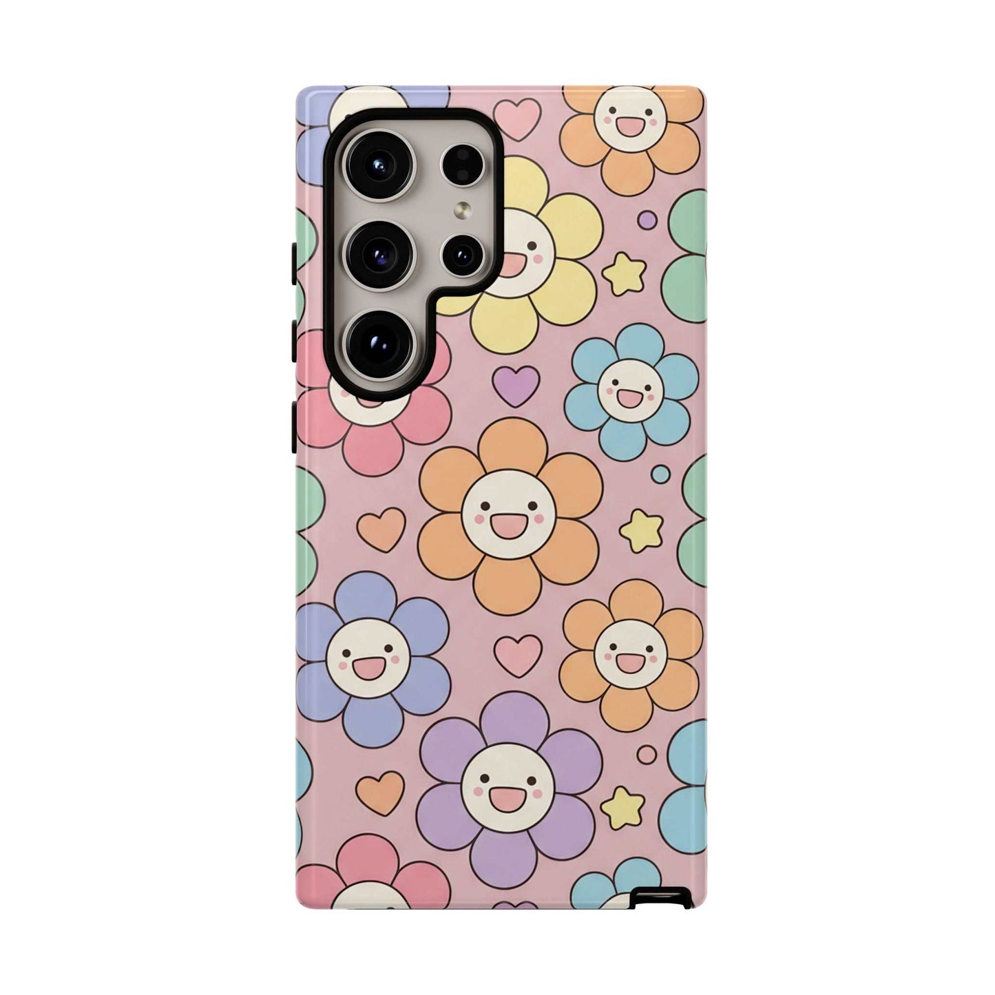 Happy Flower Samsung Phone Case with colorful smiling floral design and dual-layer protection for Samsung phone