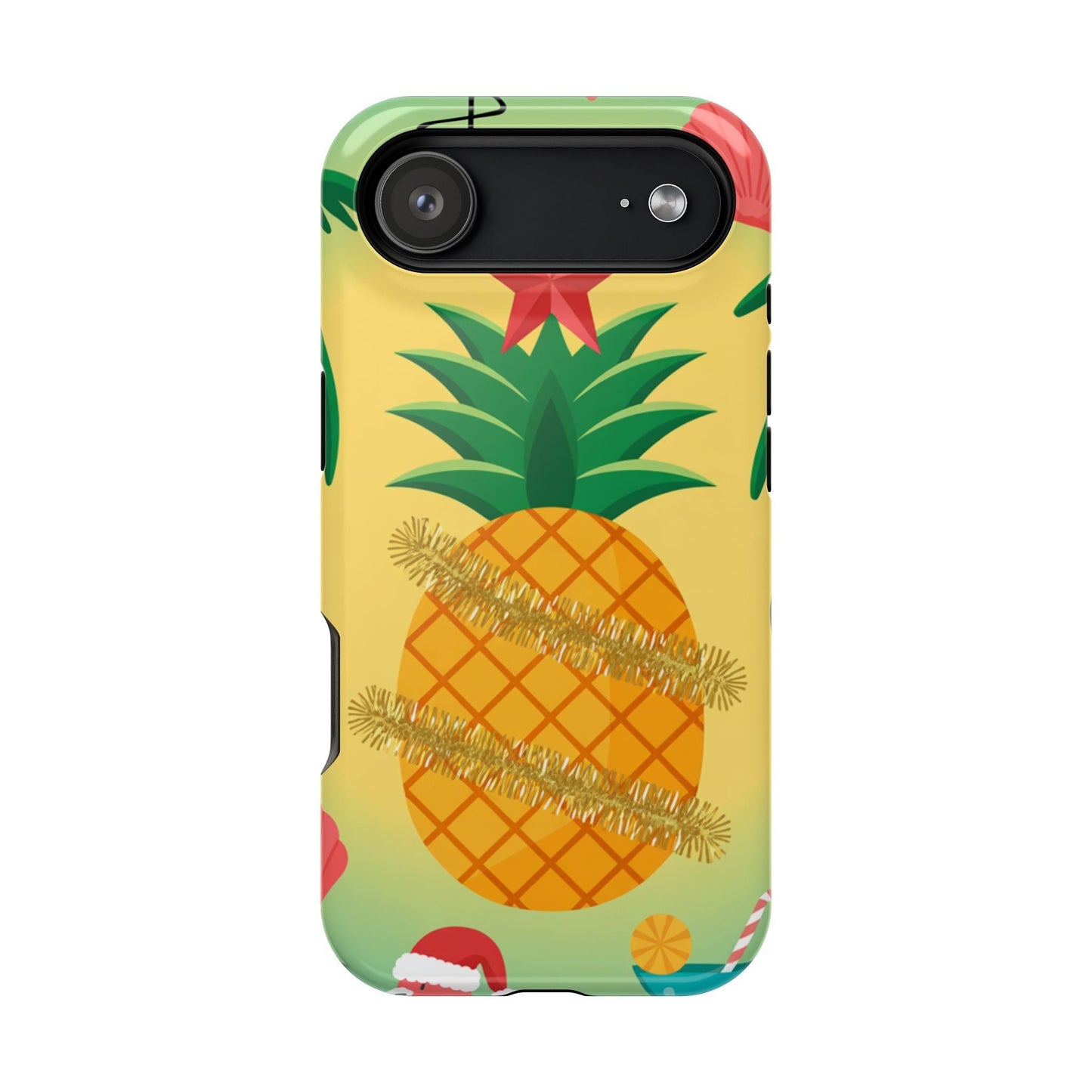 iPhone pineapple Christmas case with festive pineapple and holiday design, durable polycarbonate, MagSafe compatible