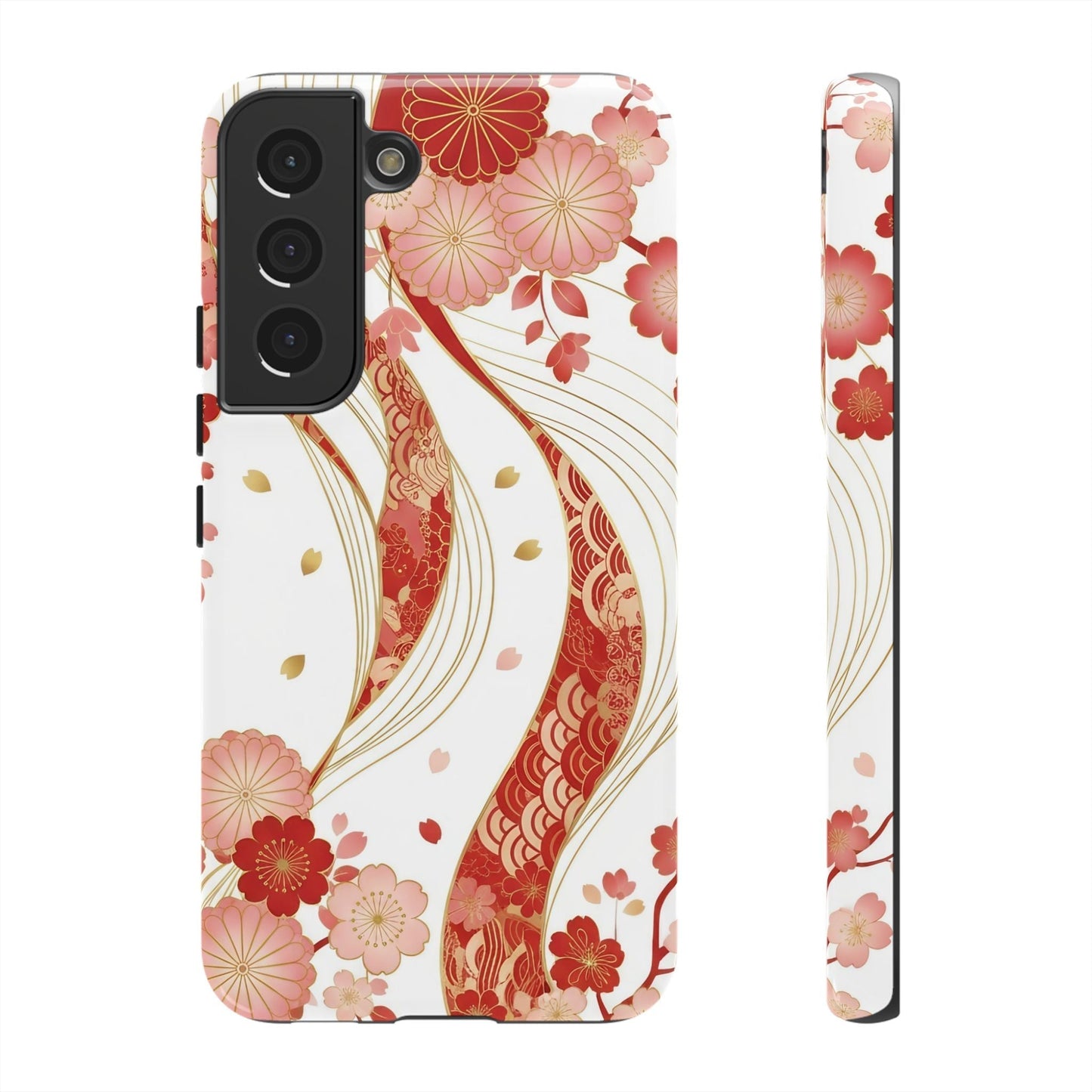 Red Golden Flower Phone Case with elegant red and golden floral design for Samsung, offering durable protection and sleek style