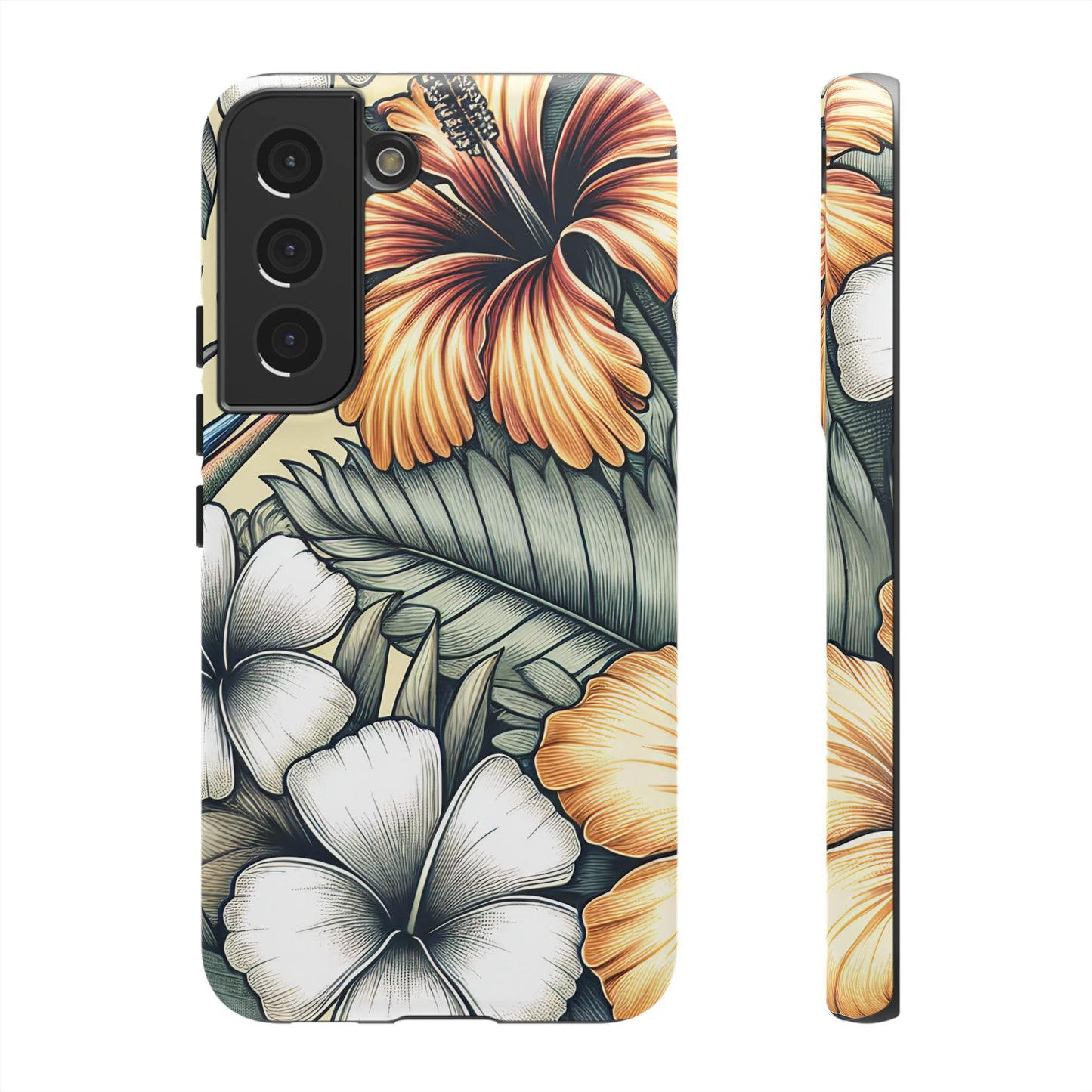 Golden Tropical Floral Design Samsung Phone Case